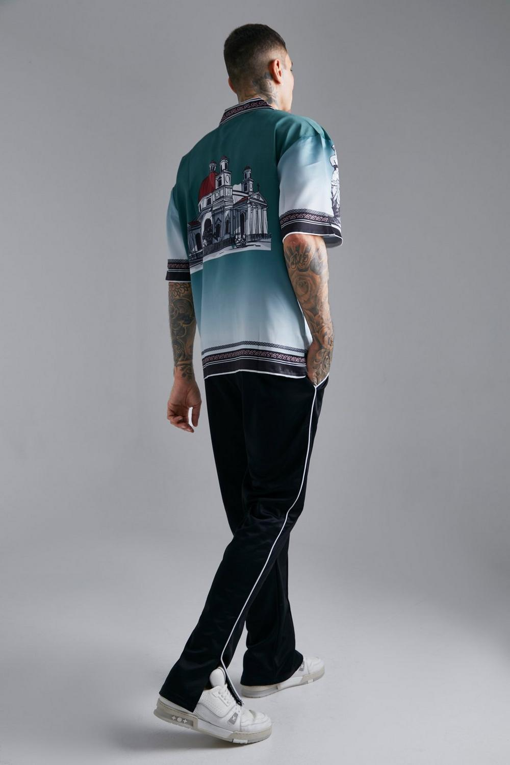  Boohooman Satin Oversized Revere Statue Border Shirt green、mySite、justintrudeaud