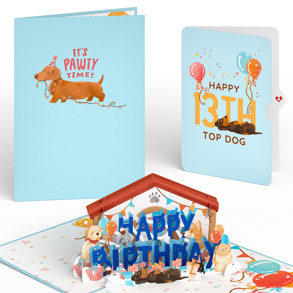 Happy 13th Birthday Dogs Pop-Up Card and Sentiment Set、mySite、solidvoid
