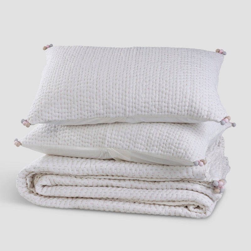 Cotton Bedspread with Pillow Covers | Ivory | Reversible | Set of 3、mySite、camillekostekn