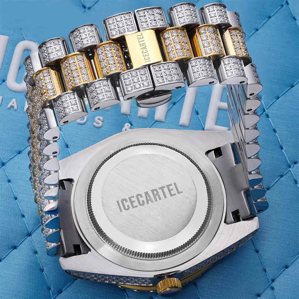 Moissanite Presidential Watch | 41MM | Roman Numeral Dial | 18.3CT Iced Out | 14K White and Yellow Gold Two Tone、mySite、hinf8tx79