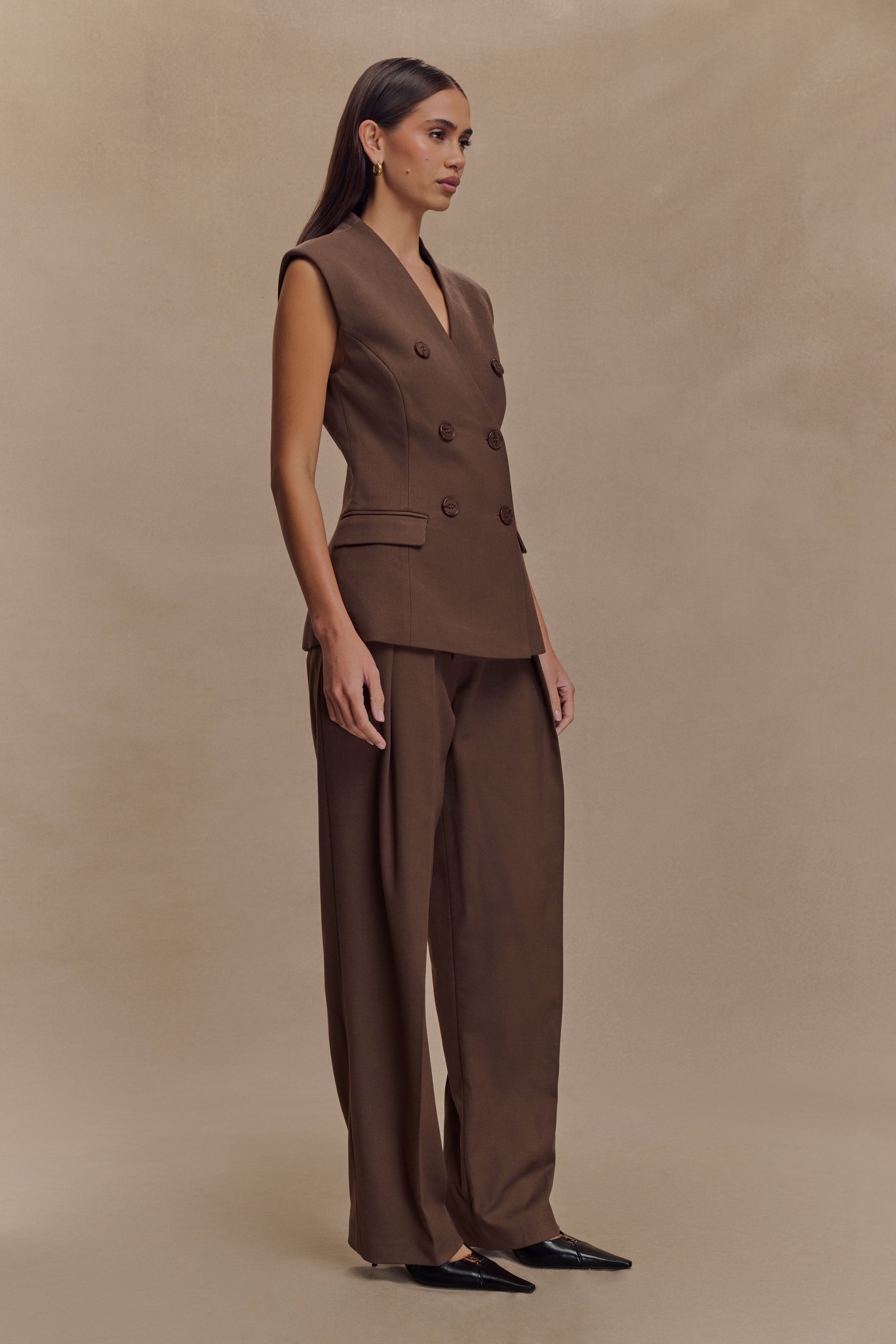 Penelope Suiting Sleeveless Blazer - Chocolate、mySite、solidvoid