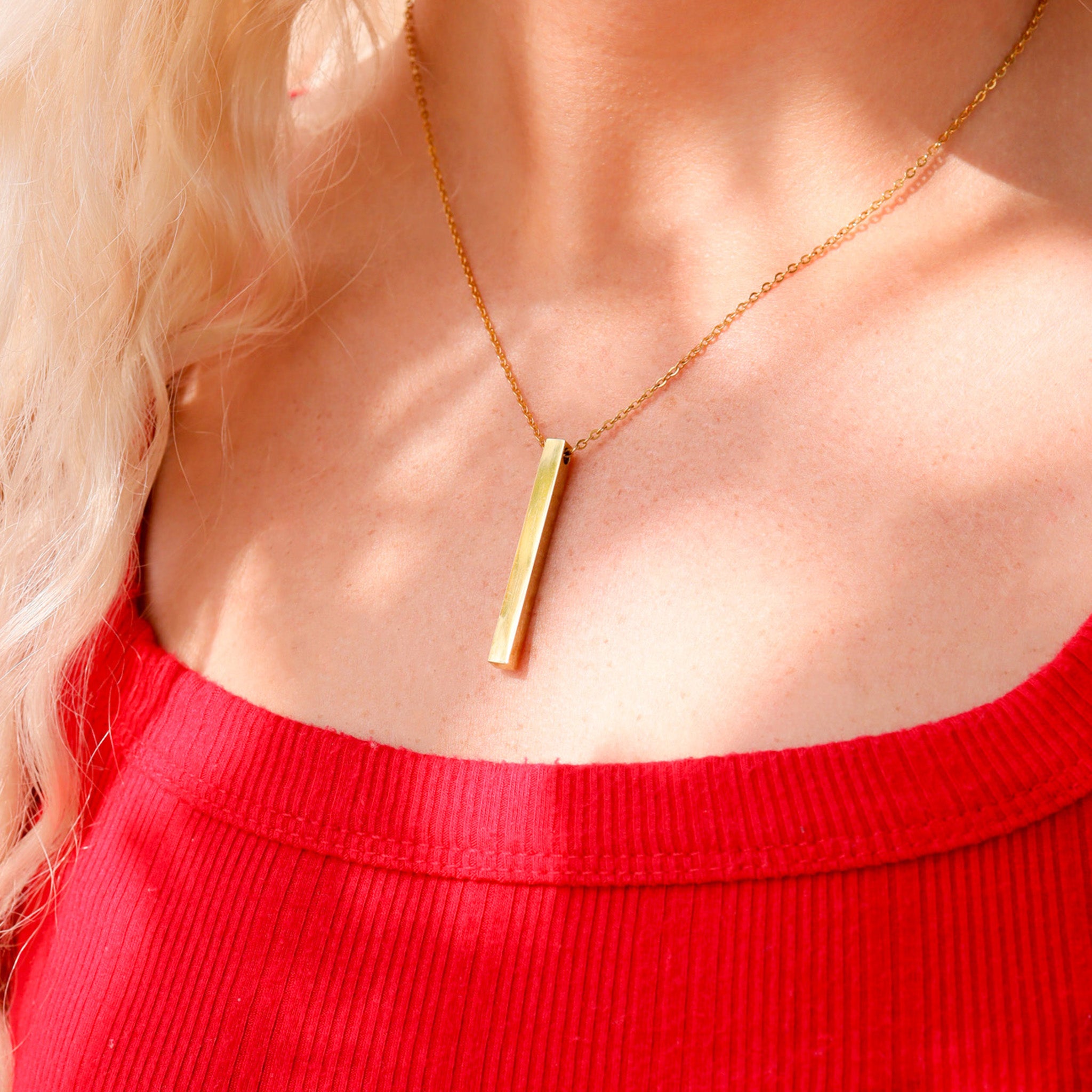 18K Gold PVD Stainless Steel Square 4 Sided Vertical Blank Bar Necklace / SBB0120、mySite、dreamappss