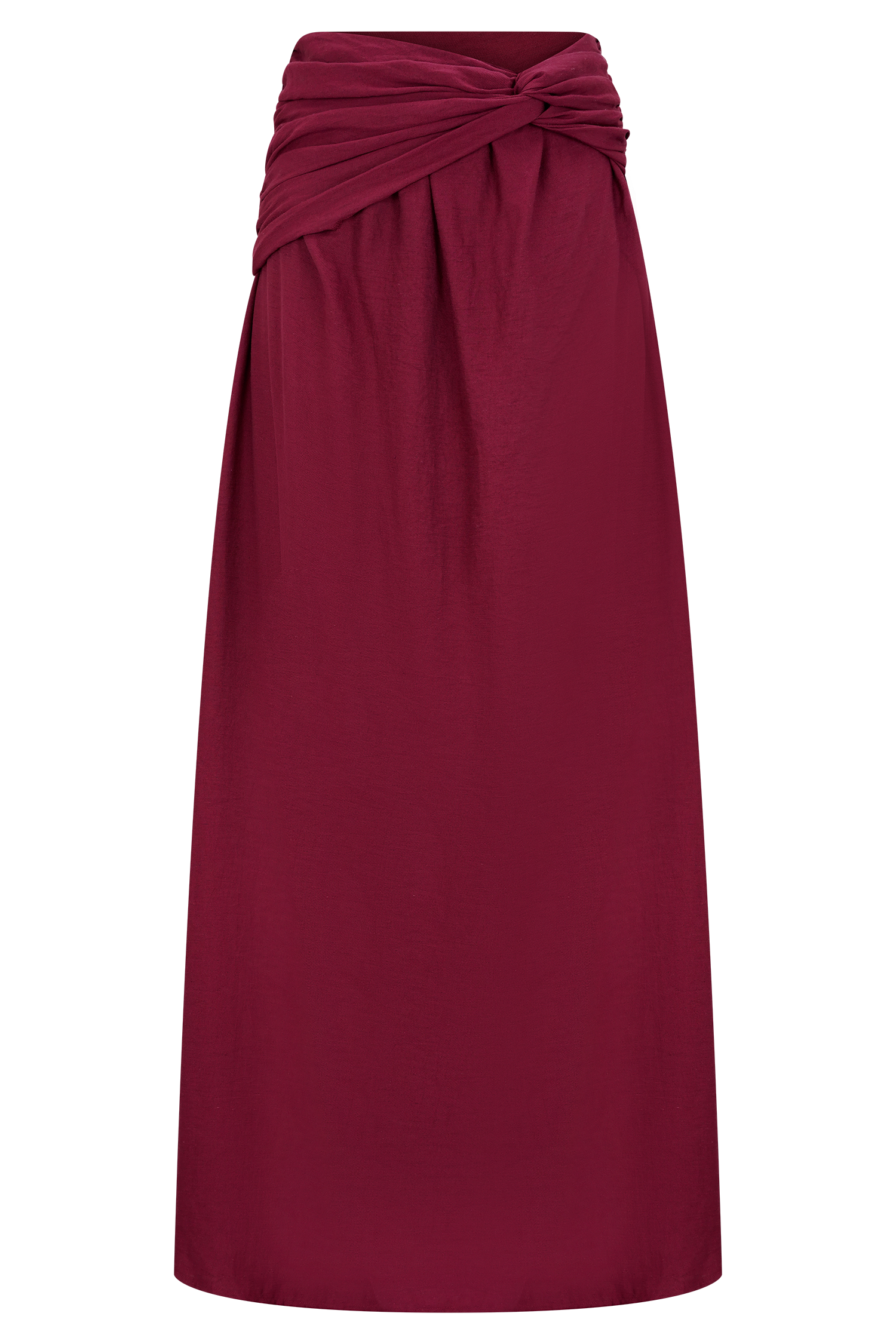 Scottie Gathered Linen Knot Maxi Skirt - Wine、mySite、solidvoid