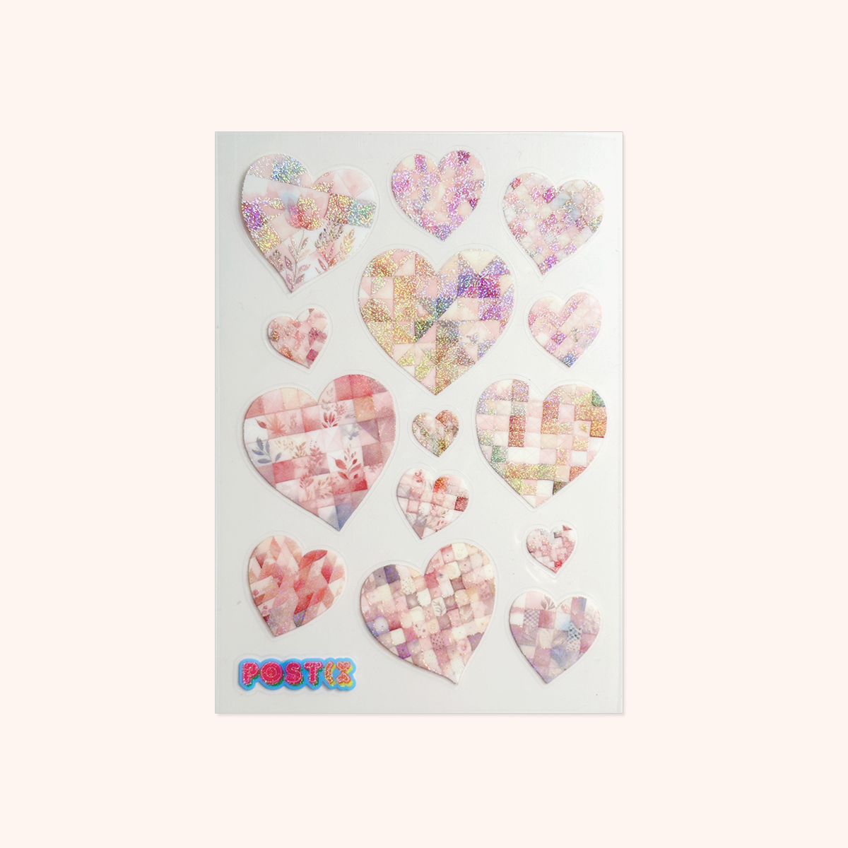  Patchwork Hearts A6 Clear Hologram Sticker Sheet、mySite、ghnorth