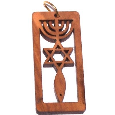  Olive wood Messianic Seal of Jerusalem pendant - necklace with 60 cm strap、mySite、elrpsem3k