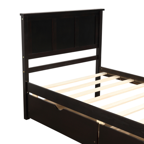 Platform Bed with Twin Size Trundle, Twin Size Frame, Espresso、、casual