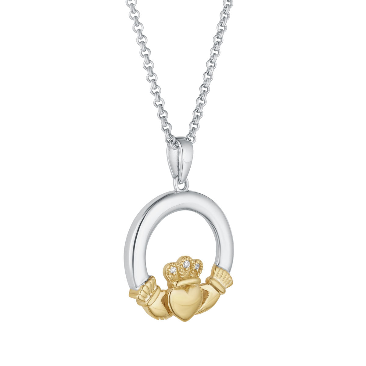  Gold and Silver Diamond Claddagh Necklace