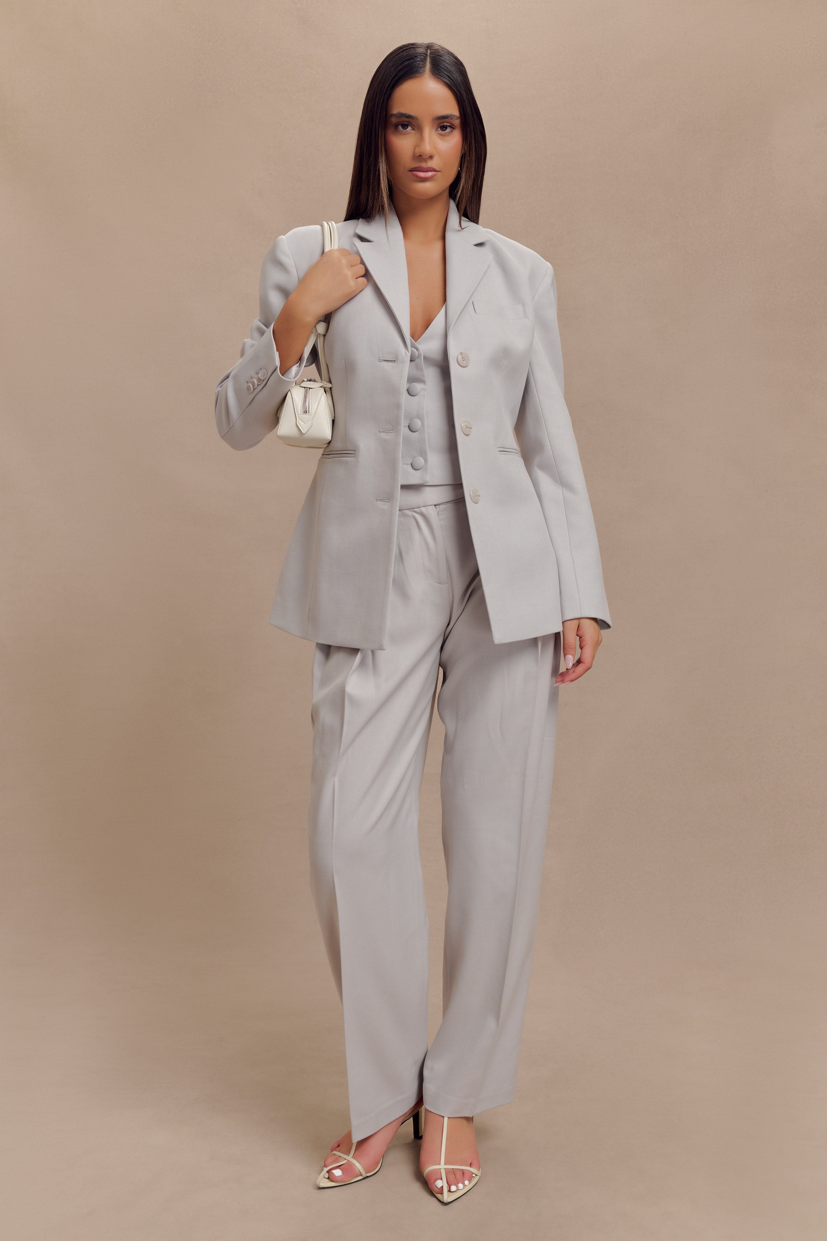 Penelope Pleated High Waisted Pants - Grey、mySite、solidvoid