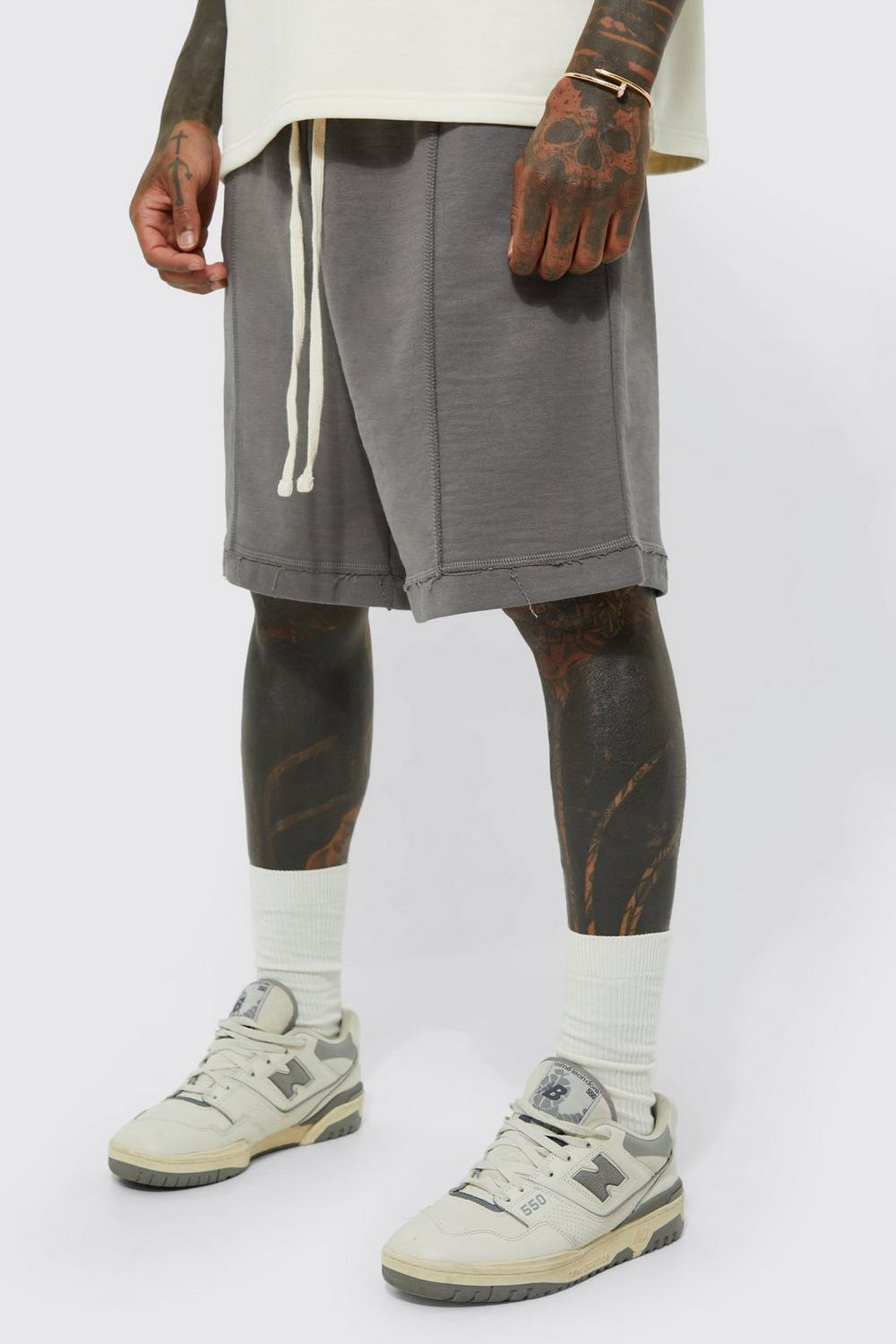  Boohooman Oversized Drop Crotch Rib Hem Loopback Short charcoal、mySite、justintrudeaud