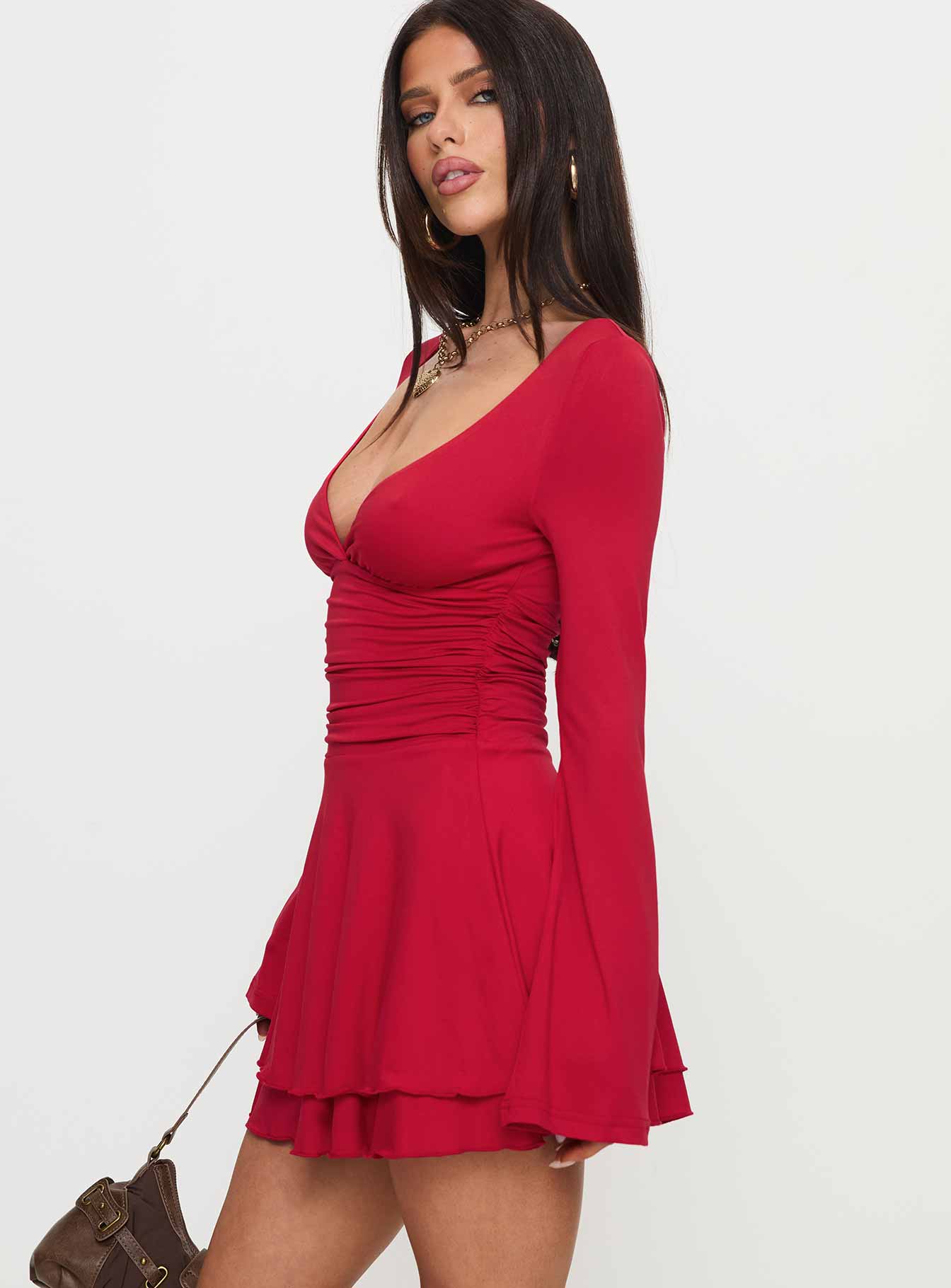 Canino Long Sleeve Mini Dress Red、mySite、solidvoid