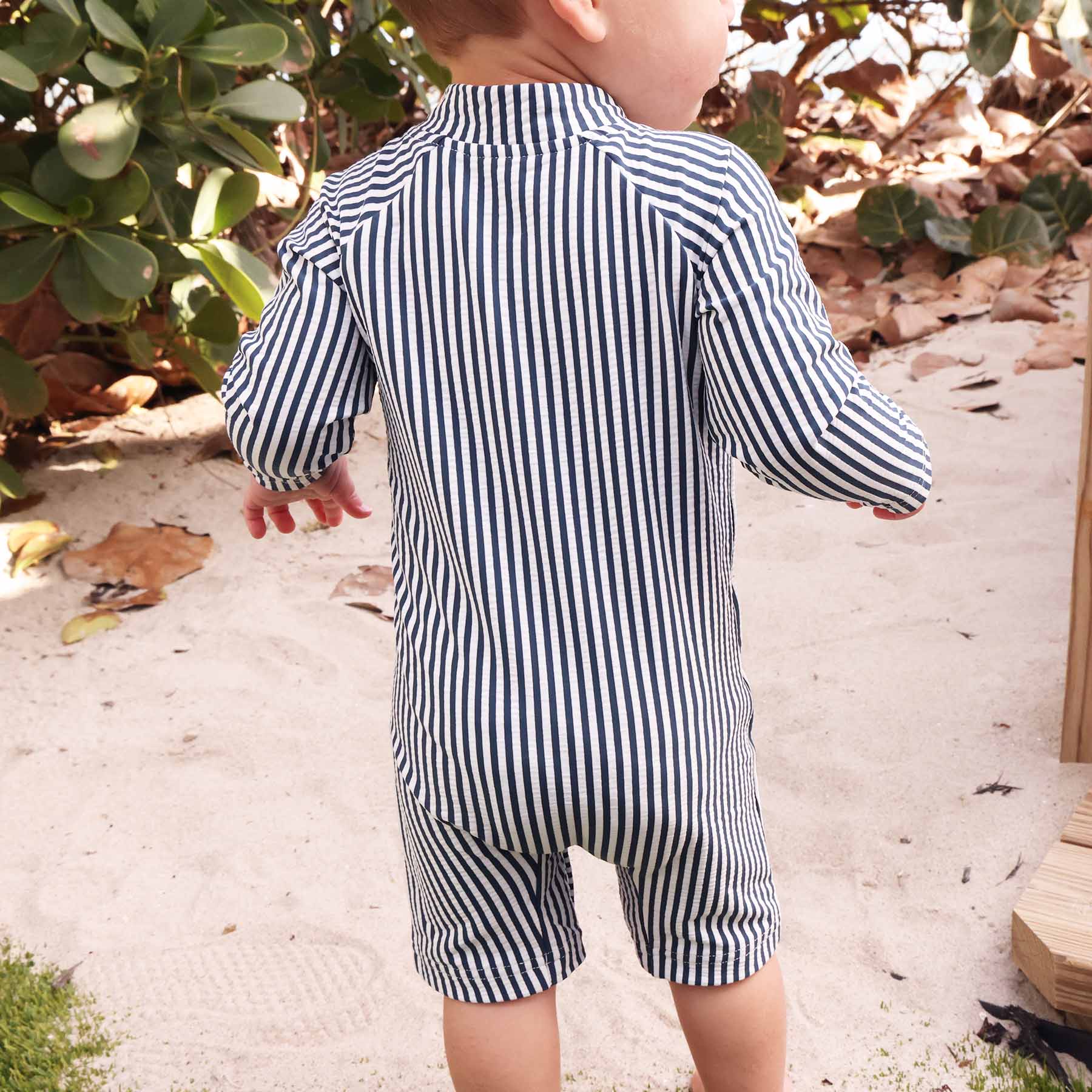  Long Sleeve Rash Guard Swim Romper Shortie | Seersucker Navy、mySite、layawaytickets