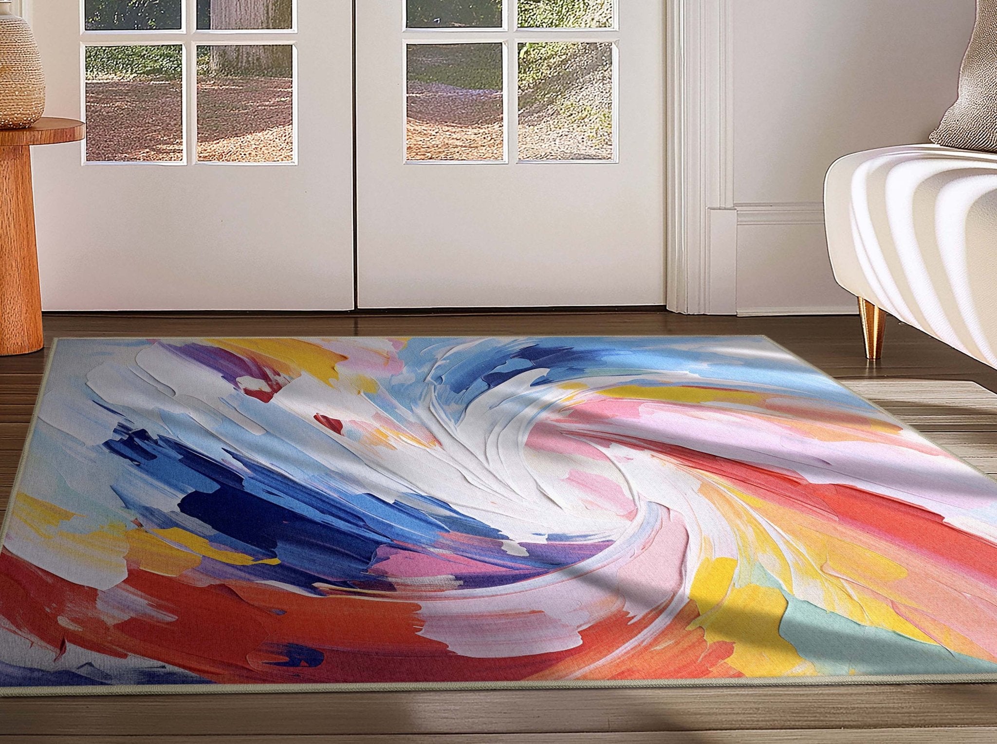 Apollo Strokes Colorful Waves Abstract Vibrant Stain-Resistant Rug - Easy to Clean、mySite、gigharbornorthrealestate