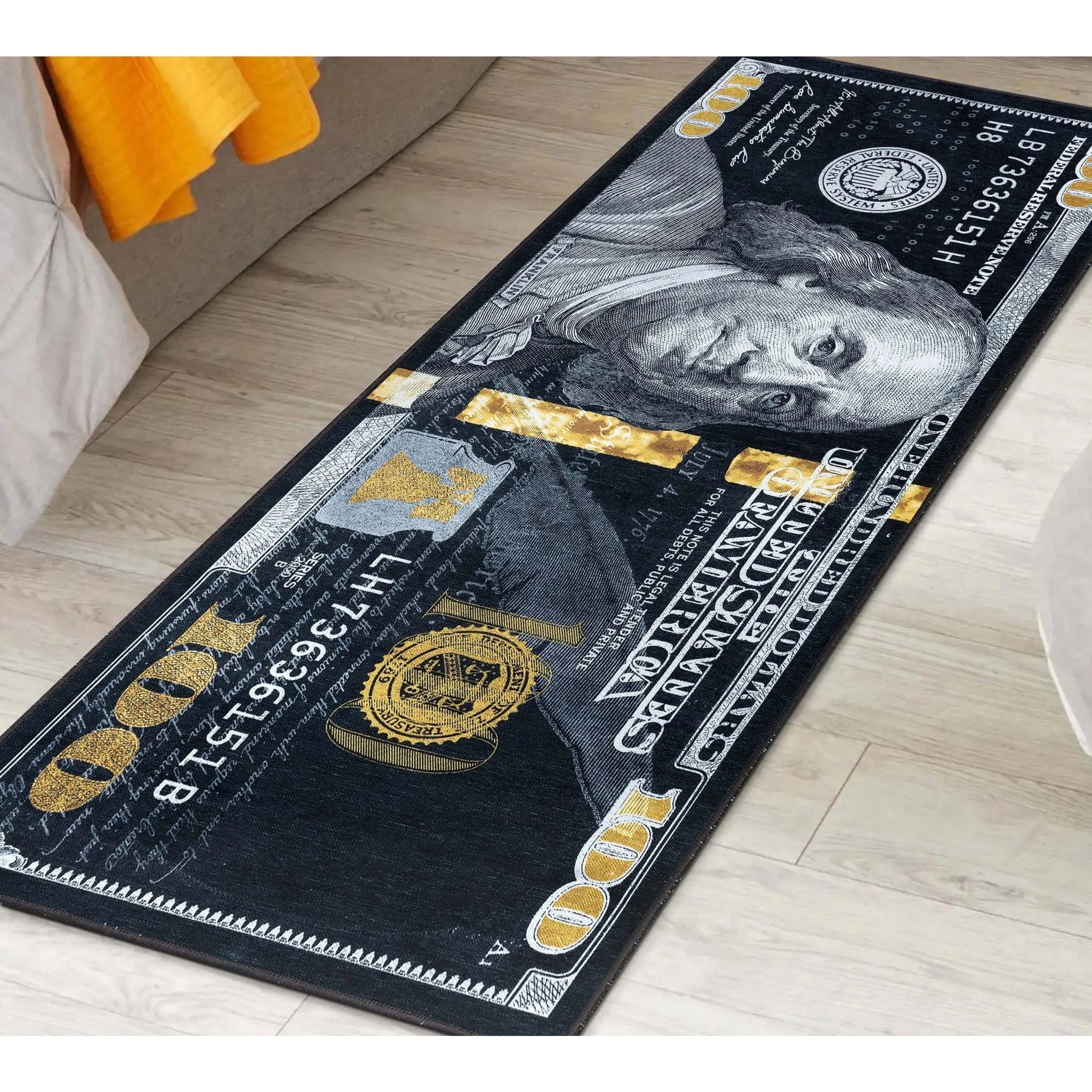 New Hundred Dollar Bill Black Black Novelty Runner Flat-Weave Rug、mySite、gigharbornorthrealestate