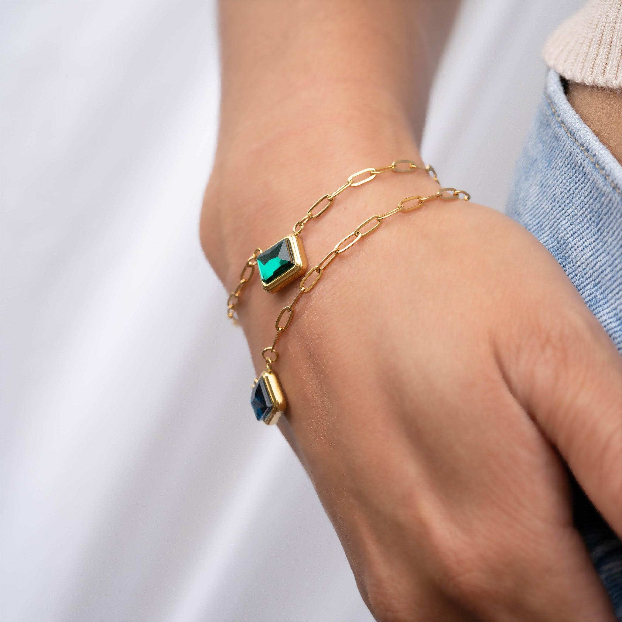 18K Gold PVD Emerald Birthstone Connector Charm 11mm / PDL0261、mySite、dreamappss