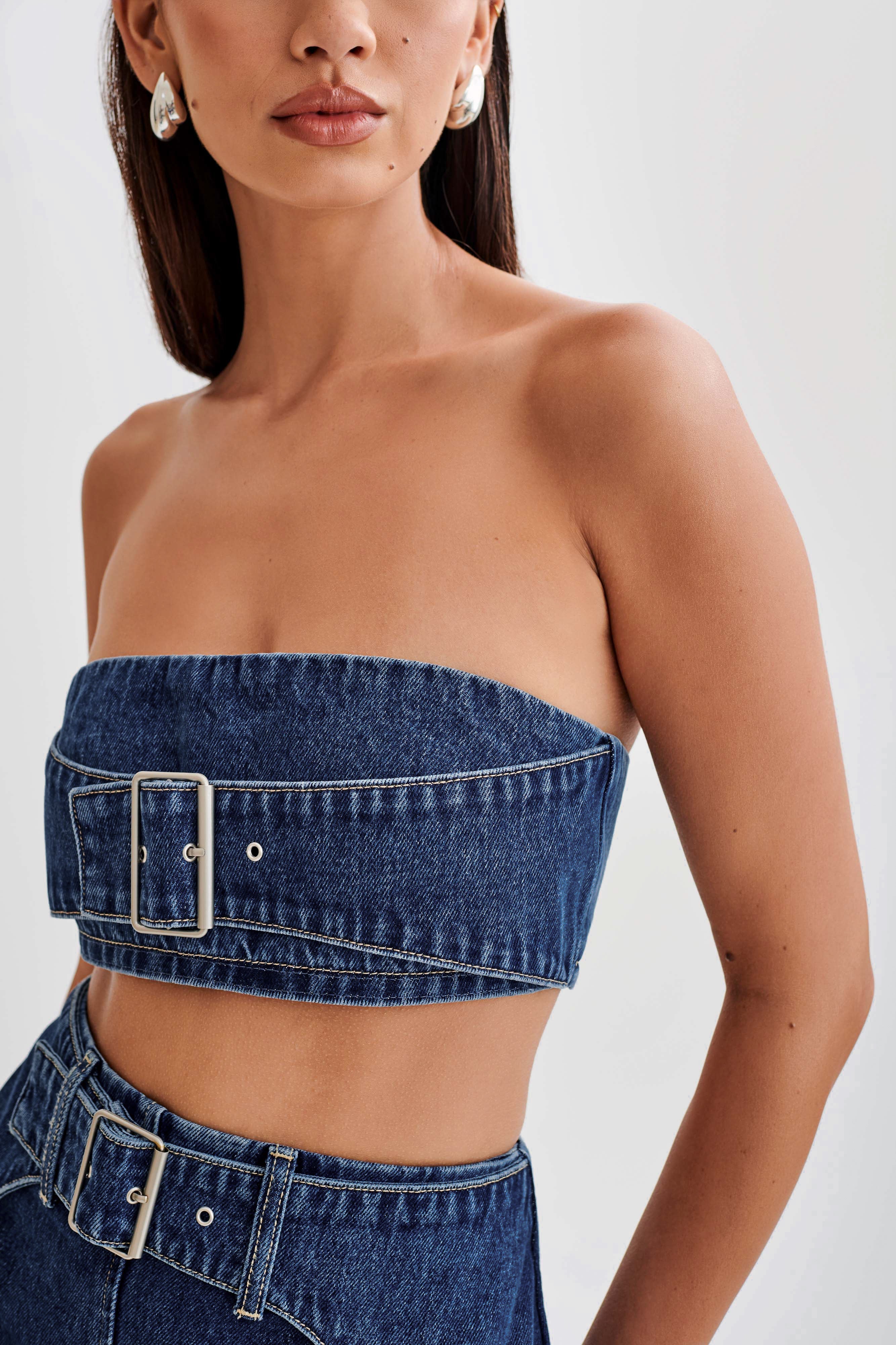 Rowena Denim Buckle Bandeau - Dark Blue、mySite、solidvoid