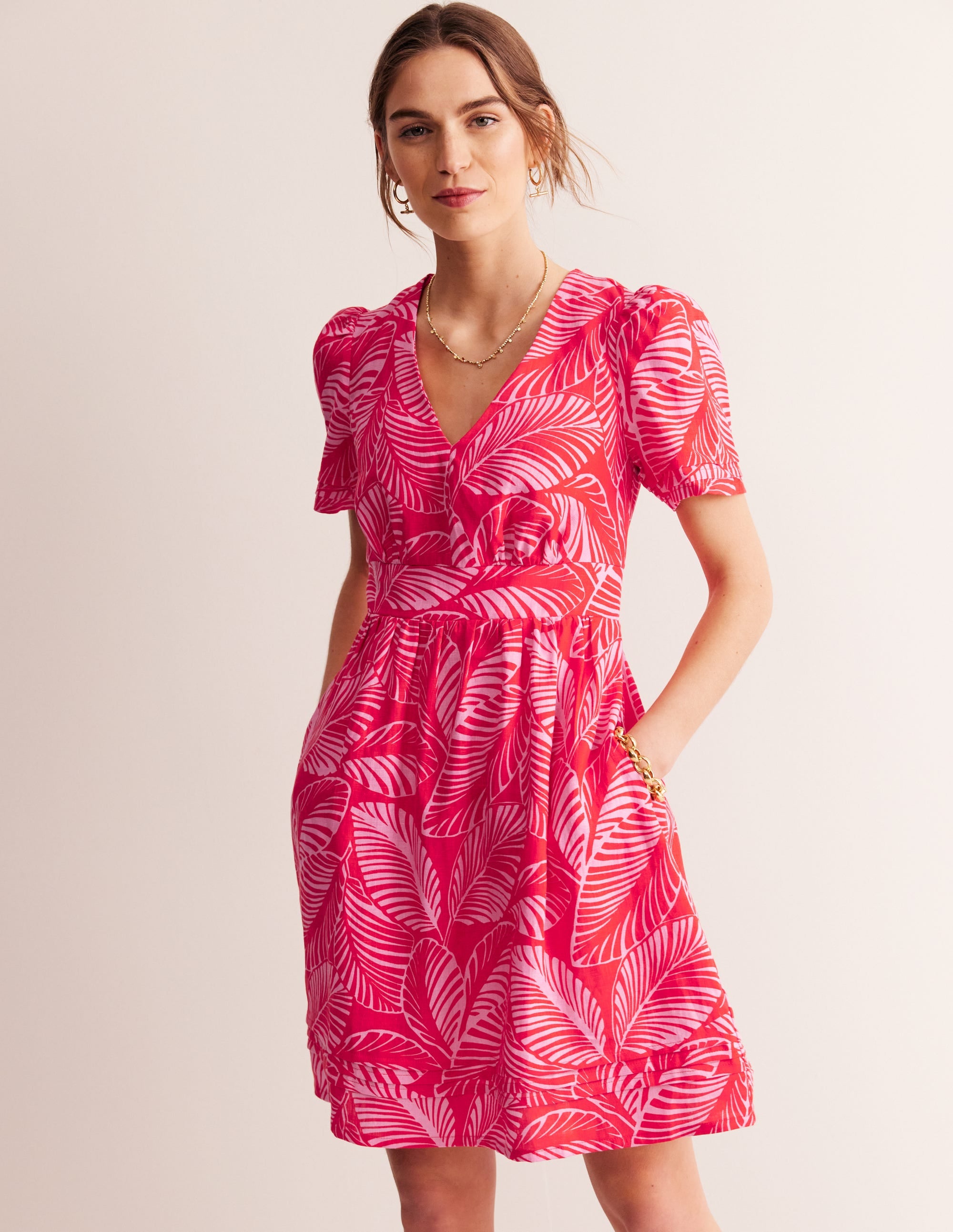  Eve Linen Short Dress-Rubicondo, Calathea Leaf、mySite、ashleygrahame