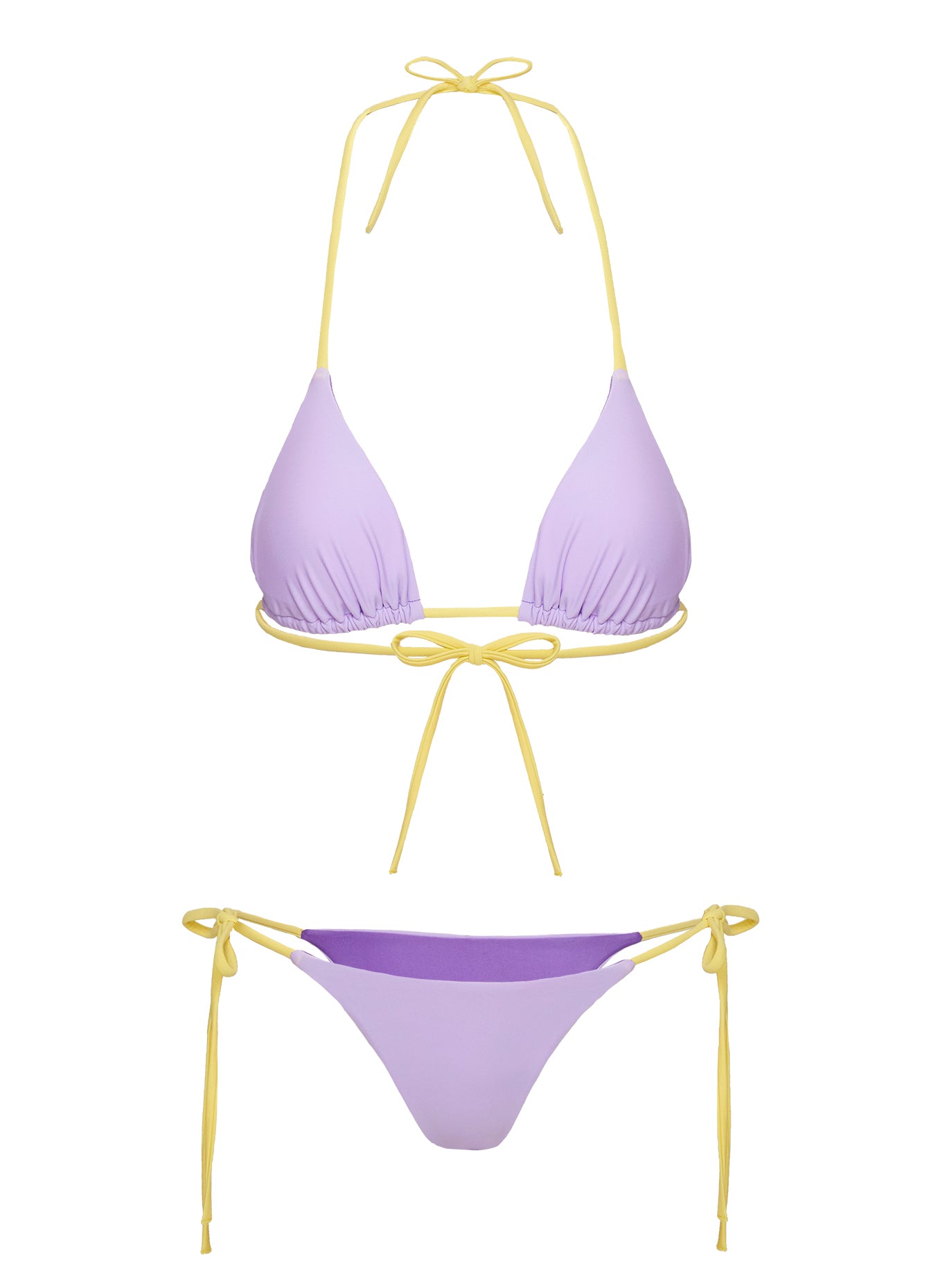 Jenner Tie Side Ruched Bikini Bottom Yellow / Purple、mySite、solidvoid