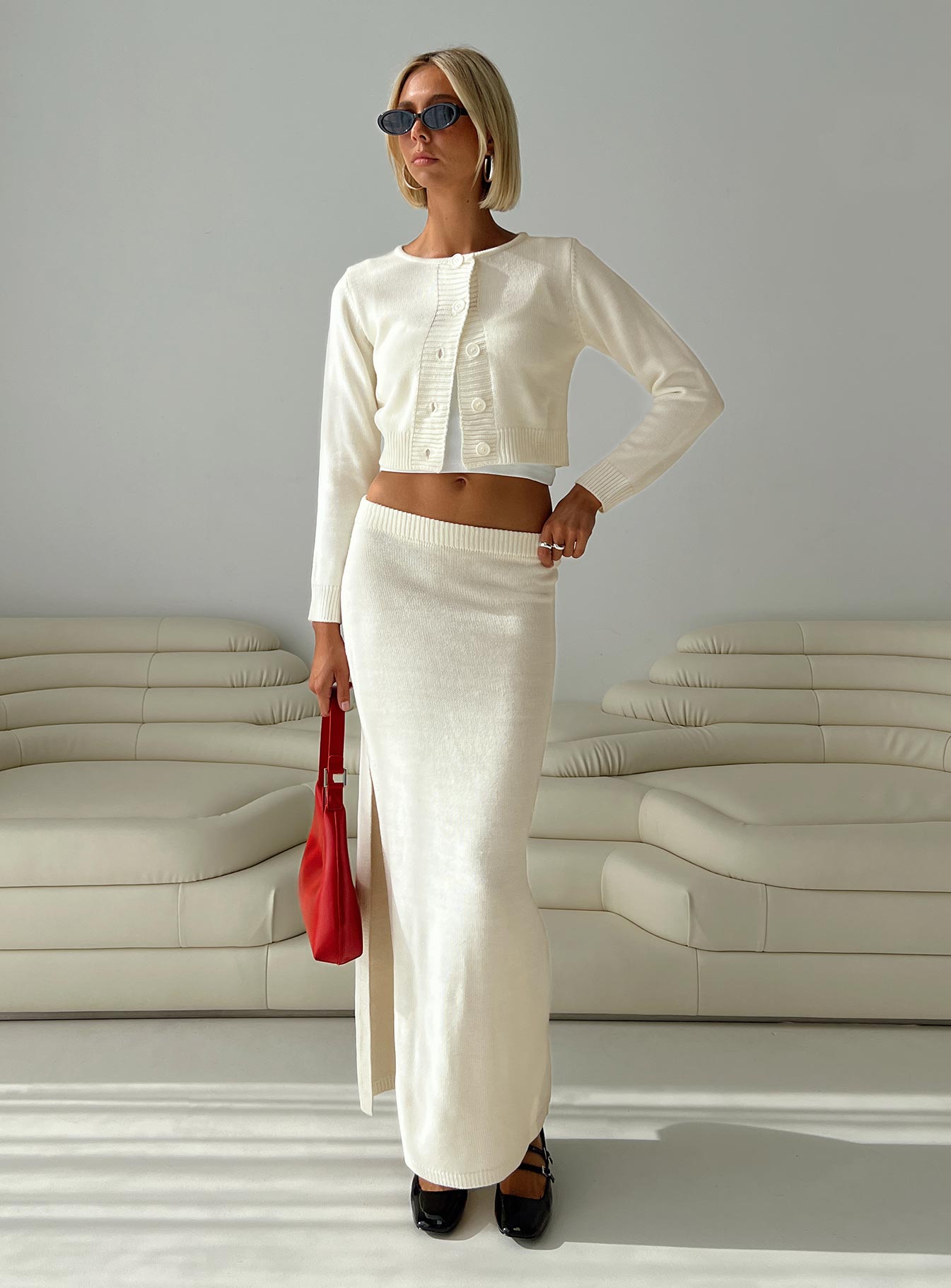 Collase Knit Maxi Skirt Cream、mySite、solidvoid