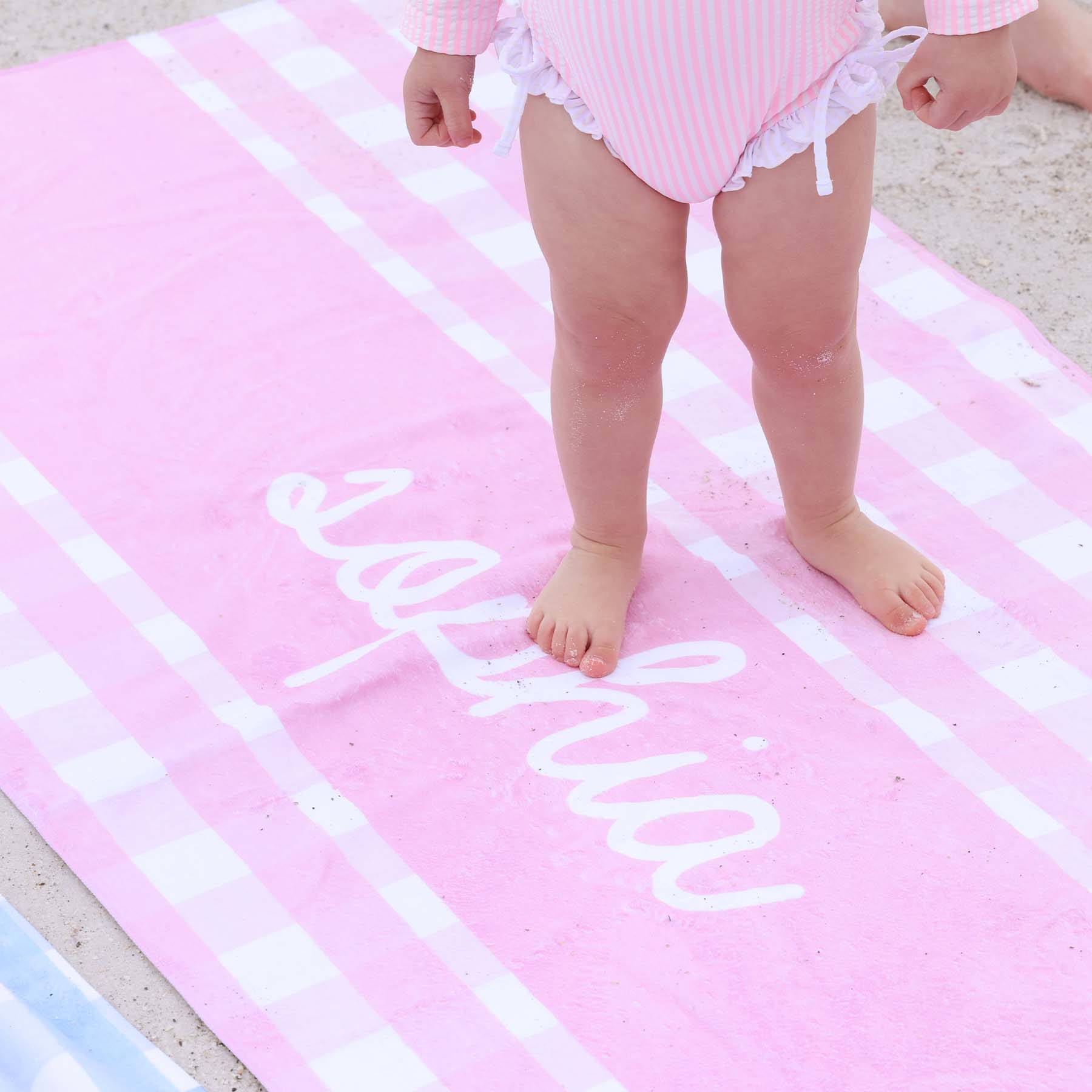  Pink Seersucker Personalized Kids Beach Towel、mySite、layawaytickets