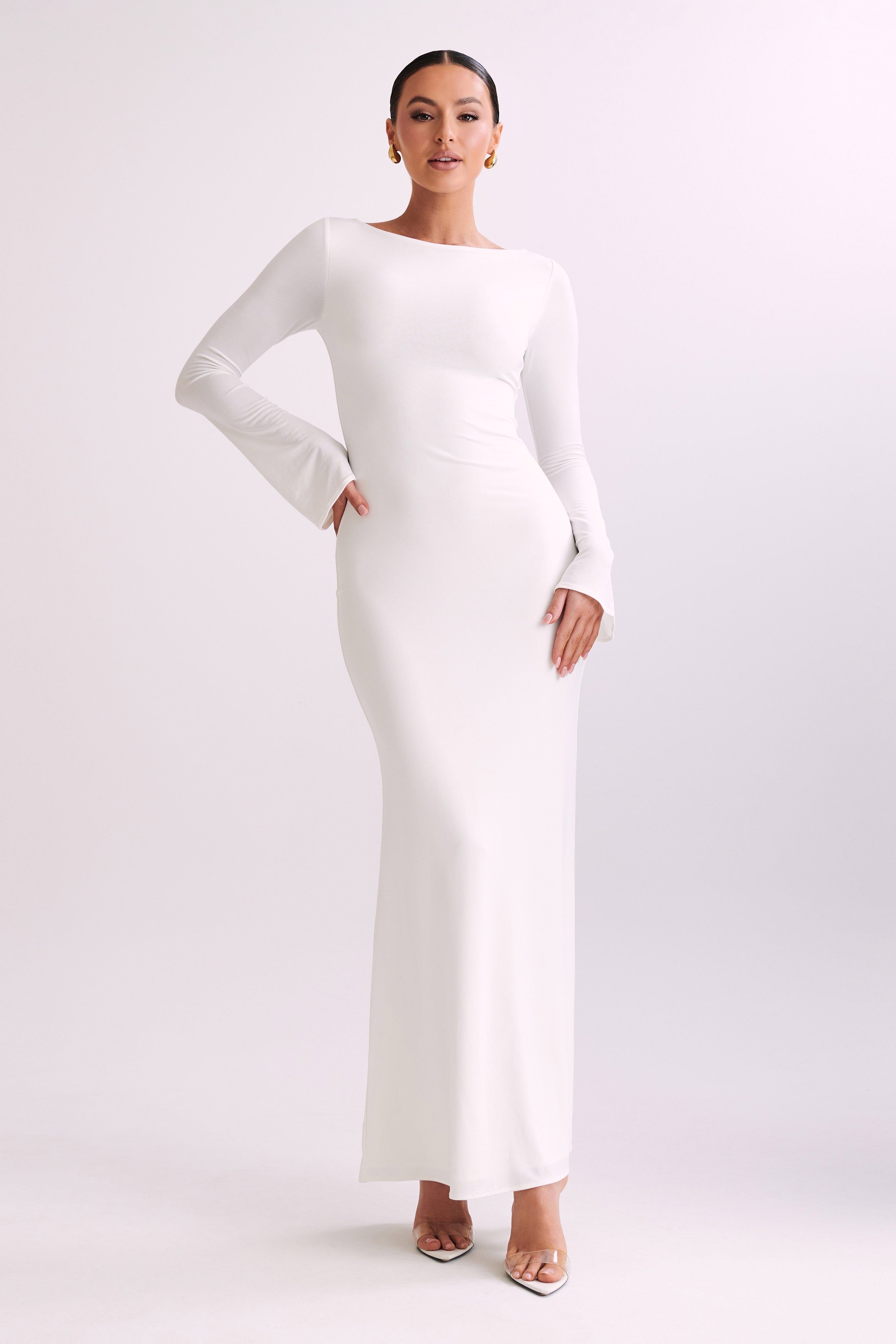 Tarna Slinky Fishtail Maxi Dress - Ivory、mySite、solidvoid
