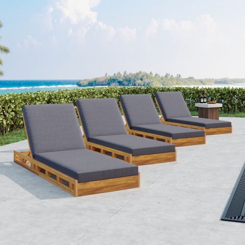 LOUNGE CHAISE SET, ACACIA WOOD WITH WATER-RESISTANT LOUNGE CUSHIONS (CREAM & 4 INCH THICK) - MATCHING DARK GREY VERSION AVAILABLE、、eastwooduniform