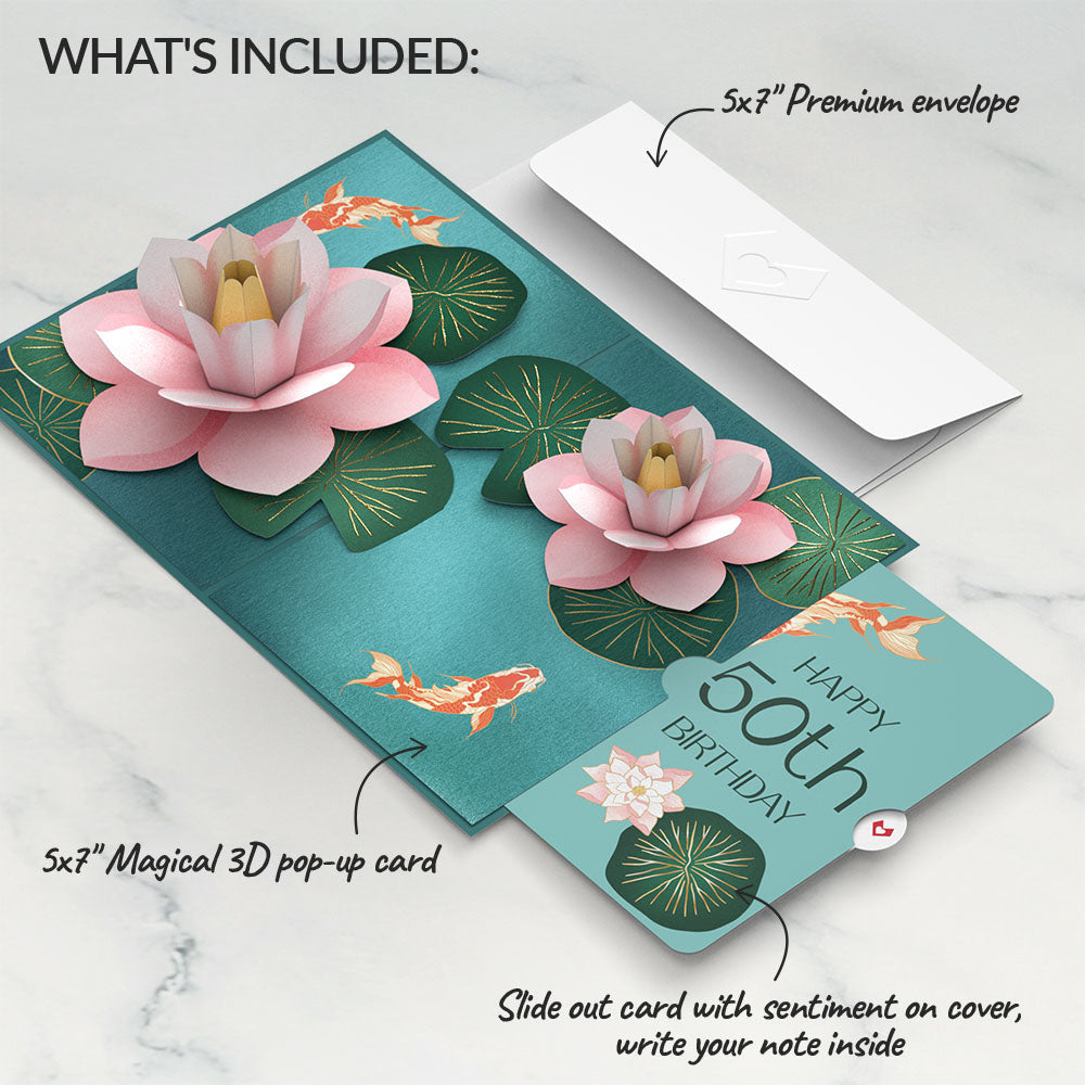 Koi Fish and Lotus 50th Birthday Pop-Up Card and Sentiment Set、mySite、solidvoid