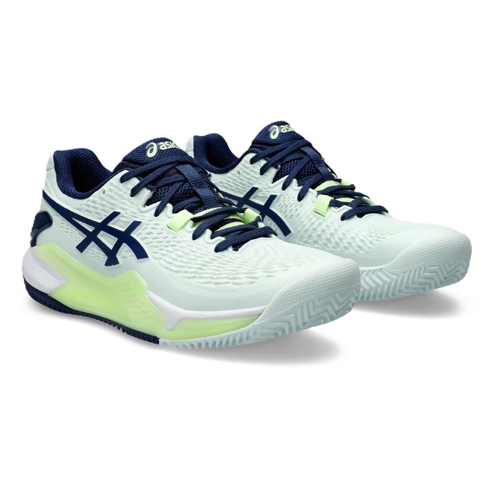 Asics Gel Resolution 9 Clay Women's Tennis Shoe (Pale Mint/Blue Expanse)