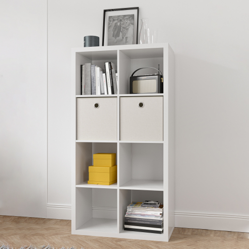 Smart Cube 8-Cube Organizer Storage with Opened Back Shelves,2 X 4 Cube Bookcase Book Shleves for Home, Office (White)、、casual