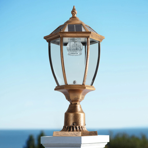 20"(H) Golden Solar Powered LED Outdoor Lantern, Vintage Garden Light with Elegant Glass Design for Pathways, Yards, and Patios (1-Pack)、、eastwooduniform