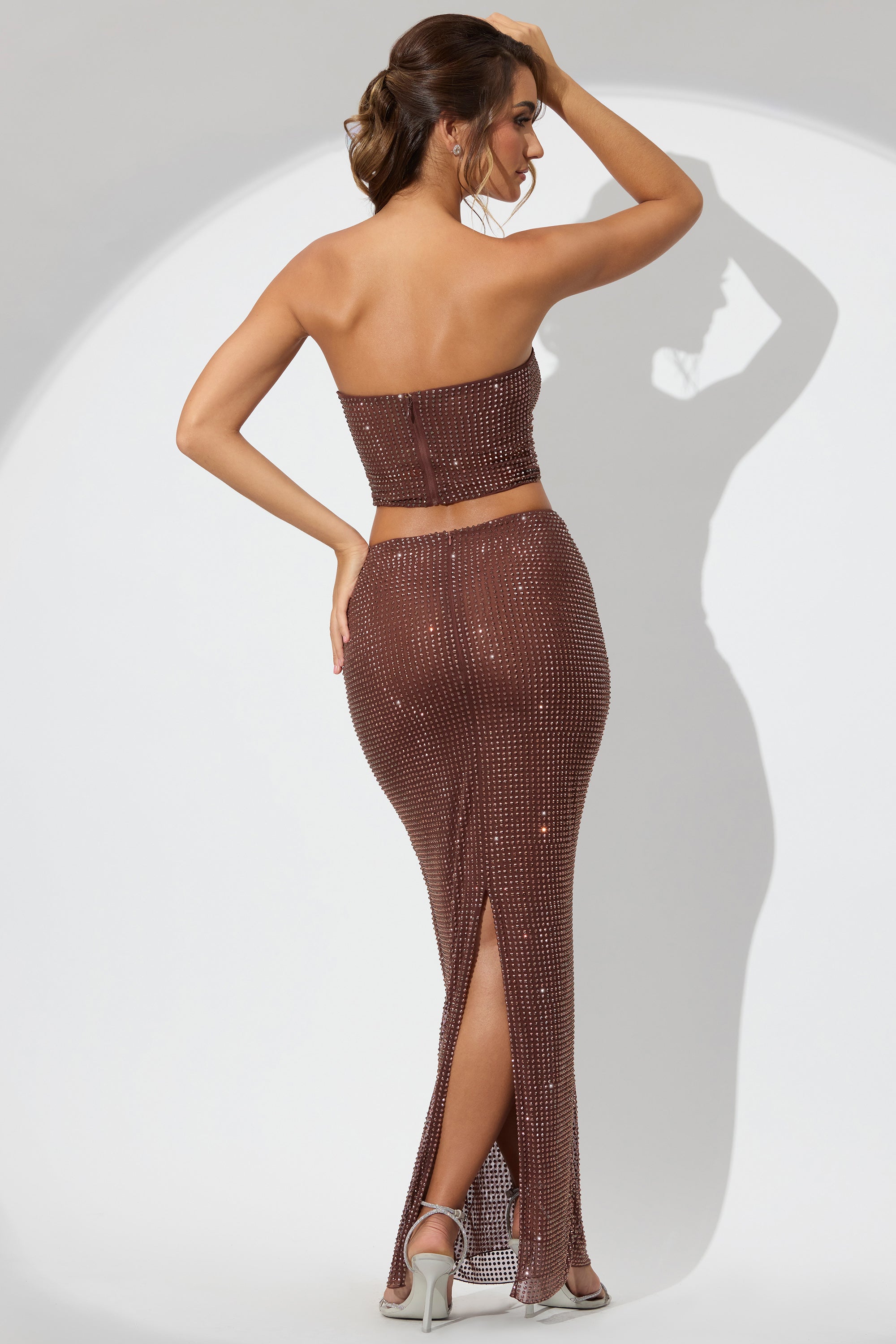 Embellished Mid Rise Maxi Skirt in Espresso、mySite、solidvoid