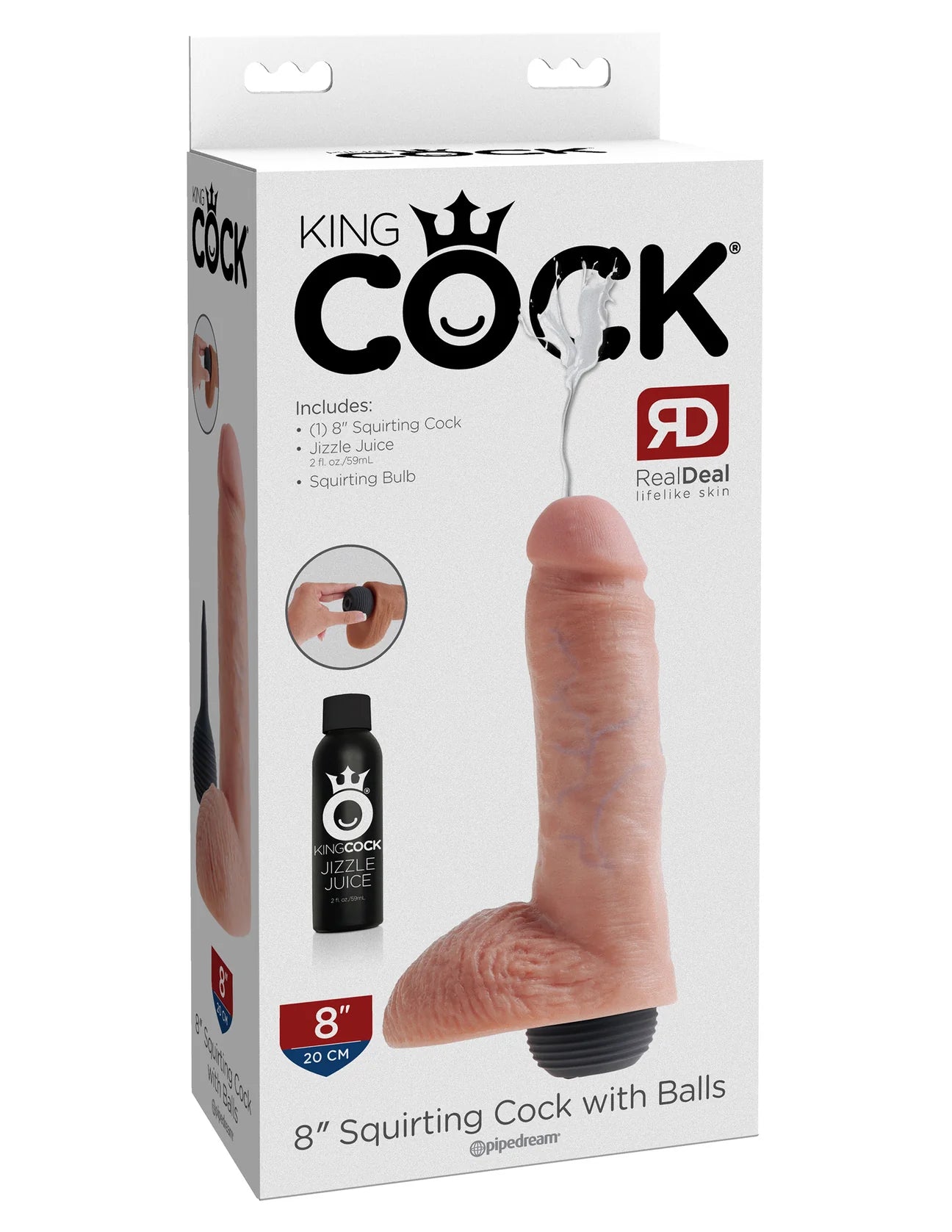 King Cock 8 Inch Squirting Realistic Dildo with Balls (Tan/White)、mySite、bottomscart