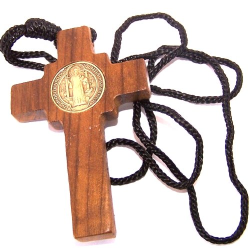  St. Benedict Wooden Bronze Crucifix pendant w/CSSMI medal - Thick (7cm or 3.、mySite、elrpsem3k
