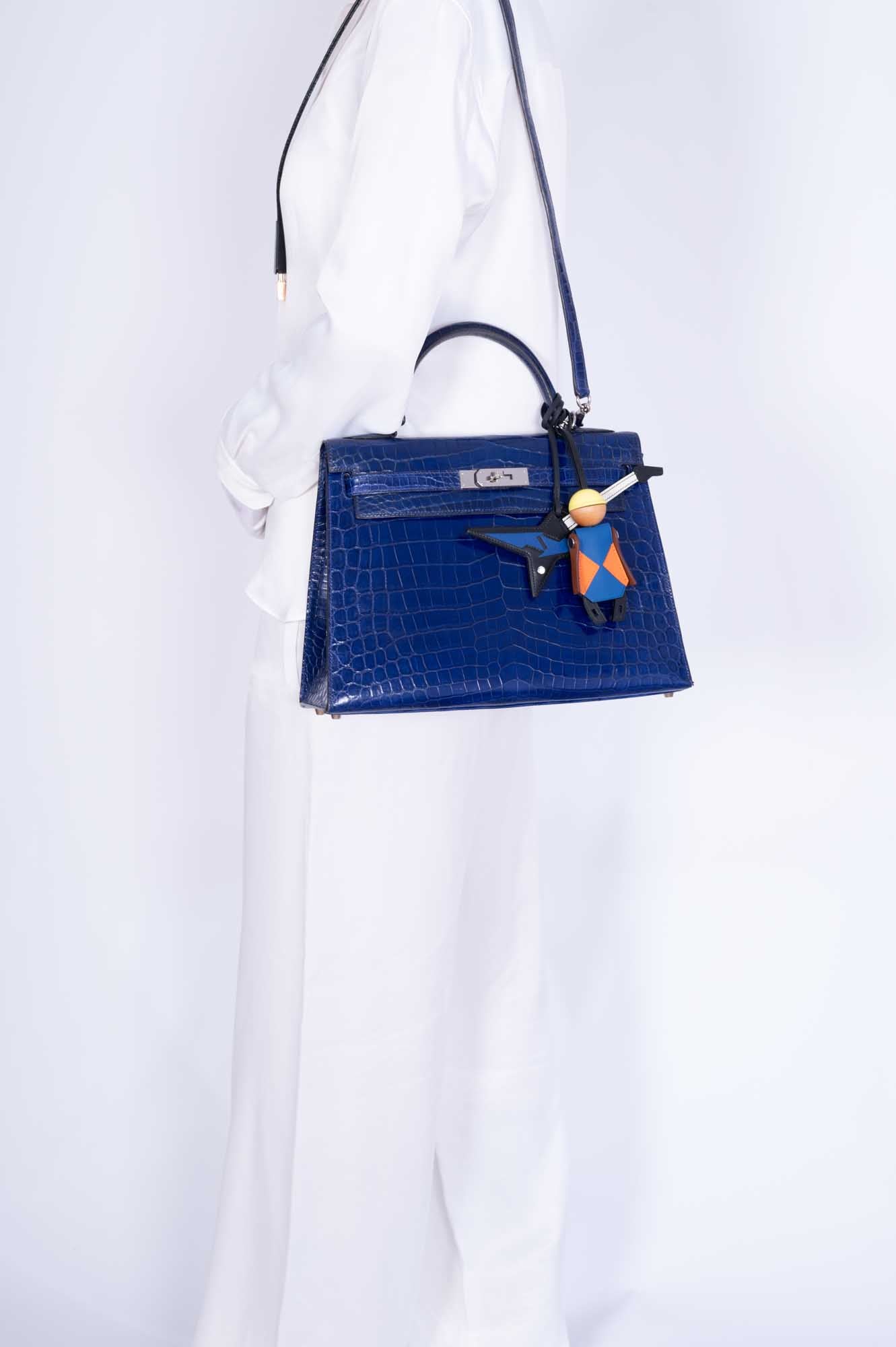 Hermès Kelly 32 Sellier Blue Electric Shiny Porosus Crocodile Palladium Hardware、mySite、garminoutage.com