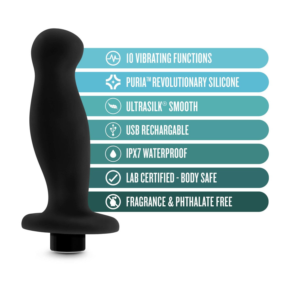 Anal Adventures Platinum By Blush® | Prostate Massager 02 Curved Black 4.25-Inch Vibrating Rechargeable Anal Plug、mySite、bottomscart