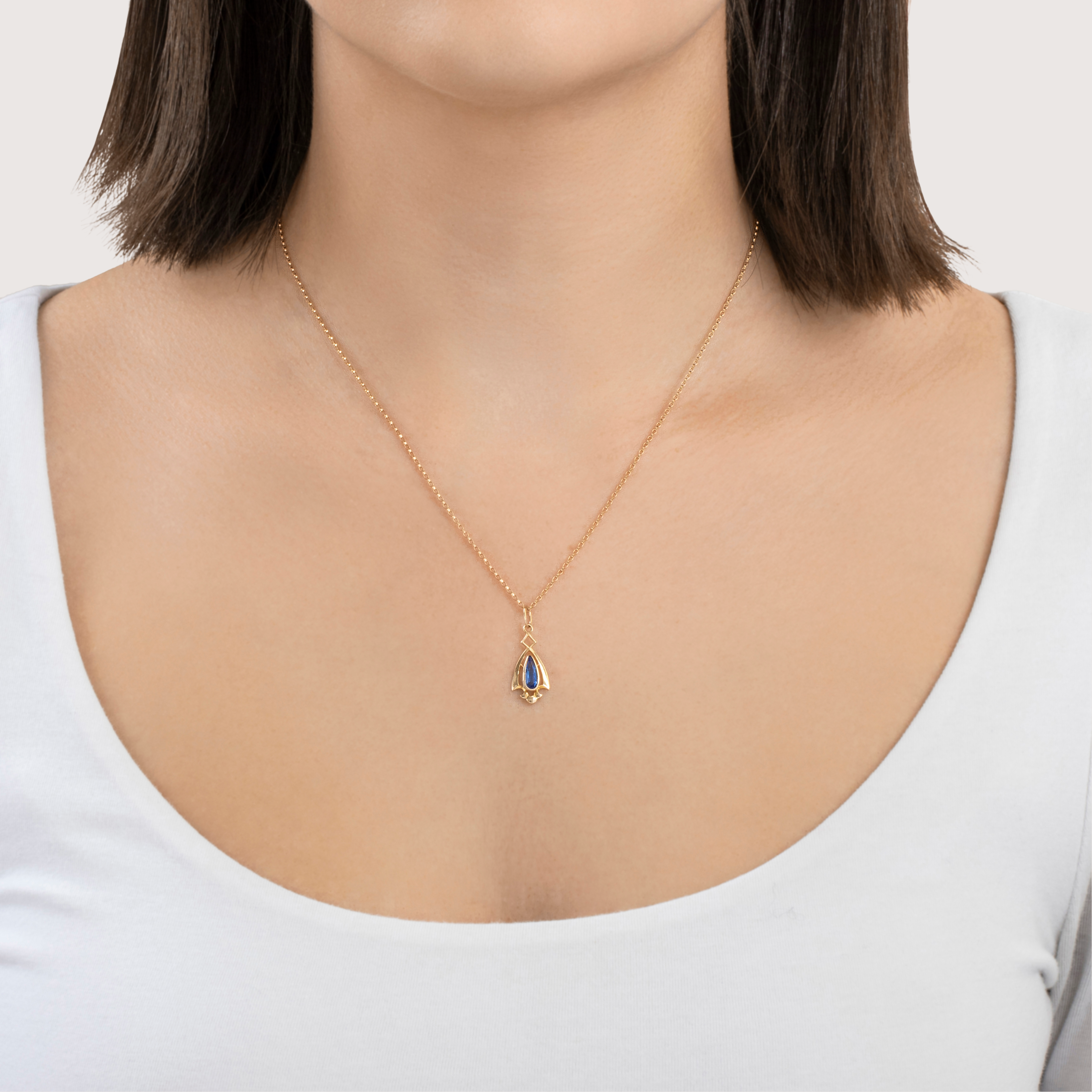 Antique 10k Yellow Gold Cornflower Blue Glass Geometric Charm / Pendant、mySite、hinf8tx79