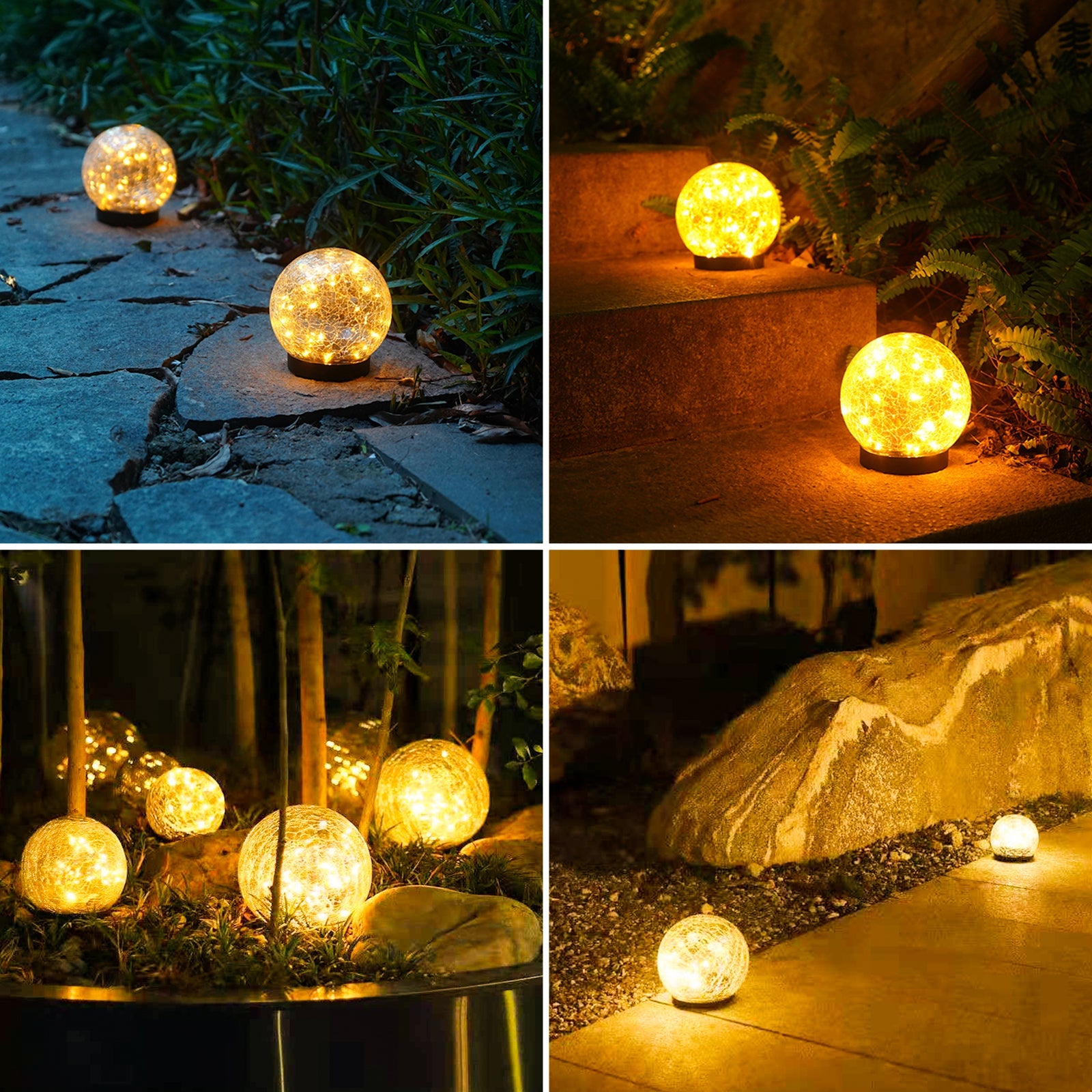 Cracked Glass Ball Outdoor Solar Light - Set of 2、mySite、camillekostekn