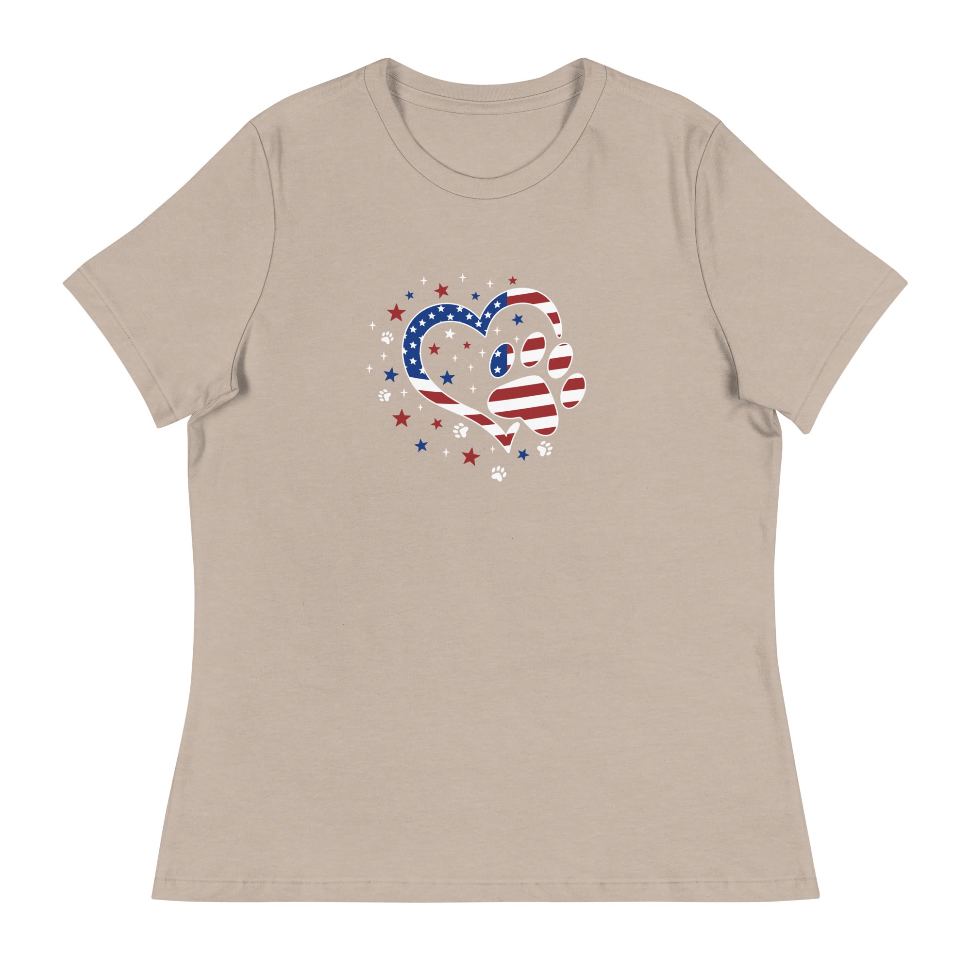 Star Spangled Paw Print Love Women's Relaxed T-Shirt、mySite、camillekostekn