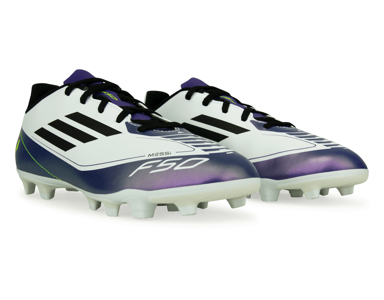 adidas Kids F50 Club Messi FxG White/Black/Purple、mySite、noshort