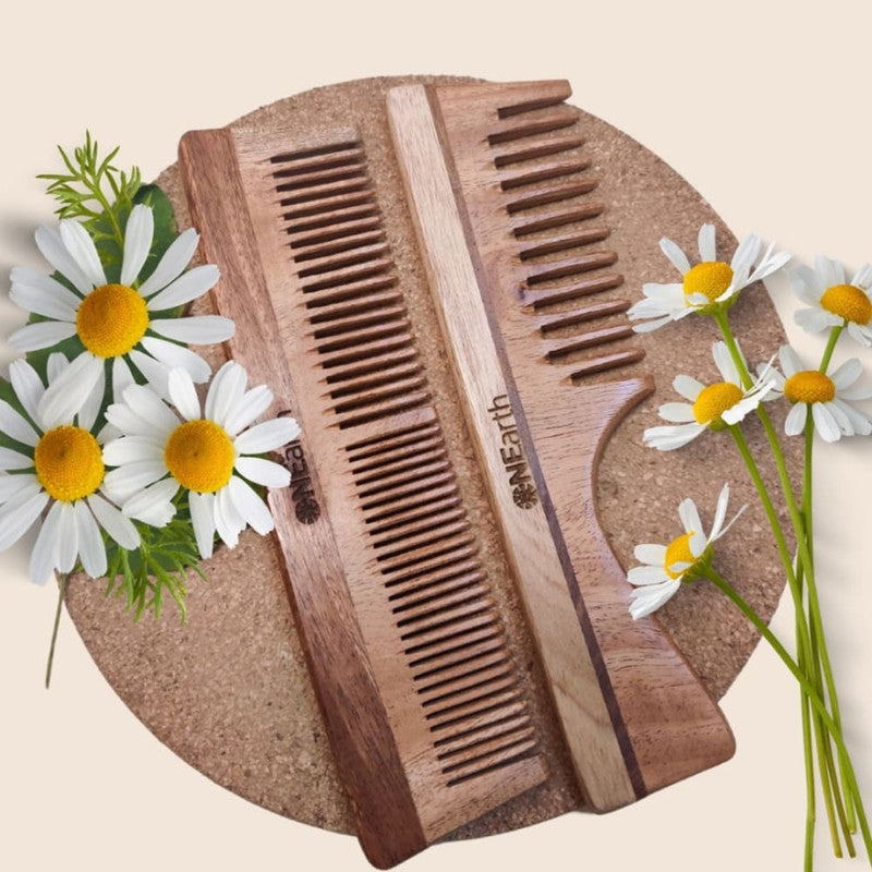 Neem Wooden Comb | Handle Comb + 2 in 1 Comb | Set of 2、mySite、camillekostekn
