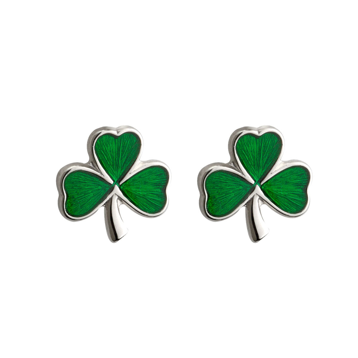  Silver Small Enamel Shamrock Stud Earrings
