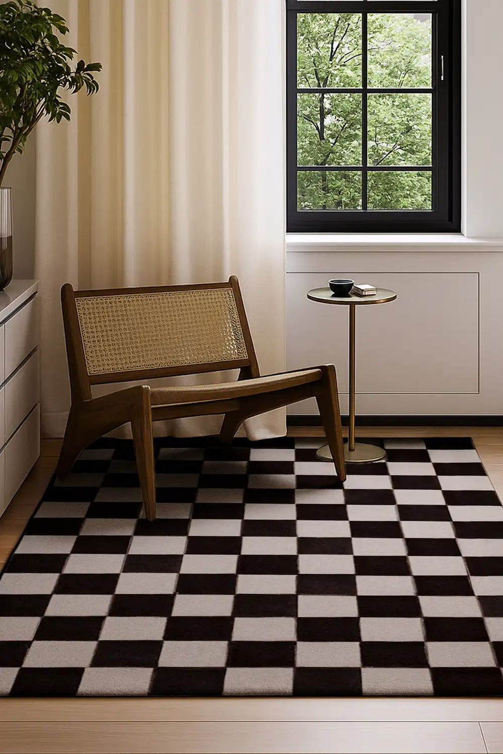 Black and White Small Checkered Hand Tufted Wool Rug、mySite、gigharbornorthrealestate