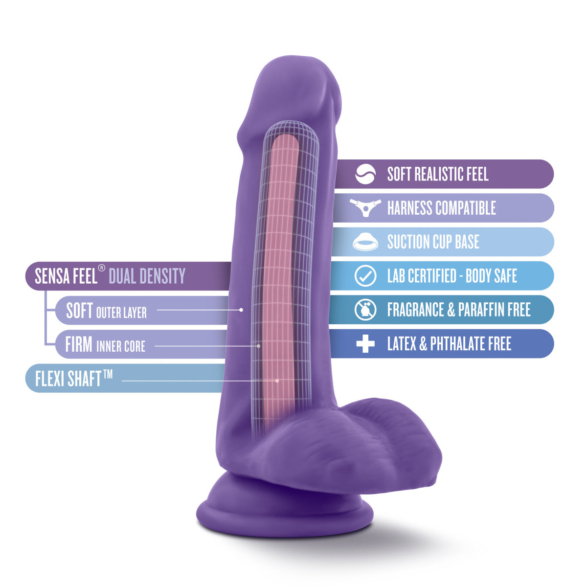 Au Naturel Bold By Blush® | Delight Realistic Purple 6.5-Inch Long Dildo With Balls & Suction Cup Base、mySite、bottomscart