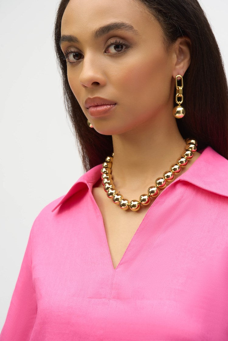 Joseph Ribkoff Linen Boxy Top with Shirt Collar、mySite、noshort