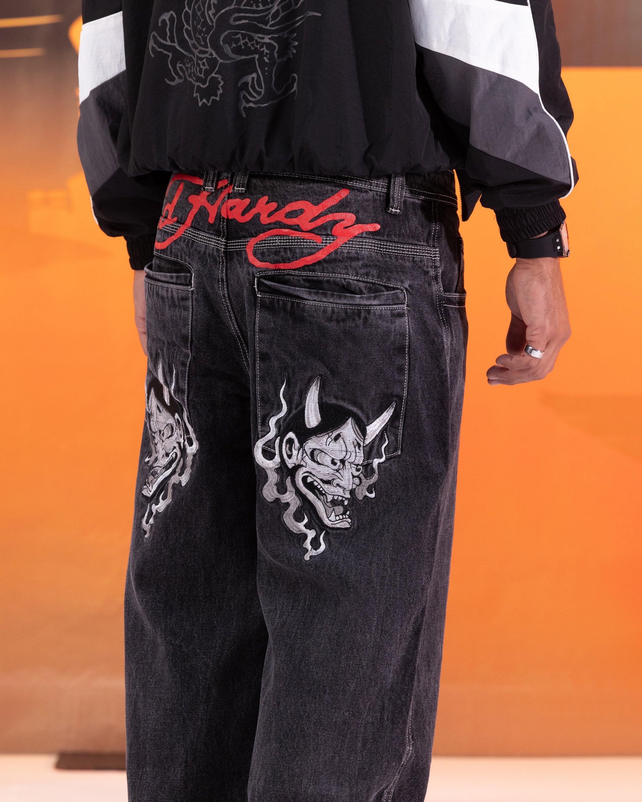 Ed Hardy Devil Wide Leg Denim Jeans Black、mySite、zt4zffjzw