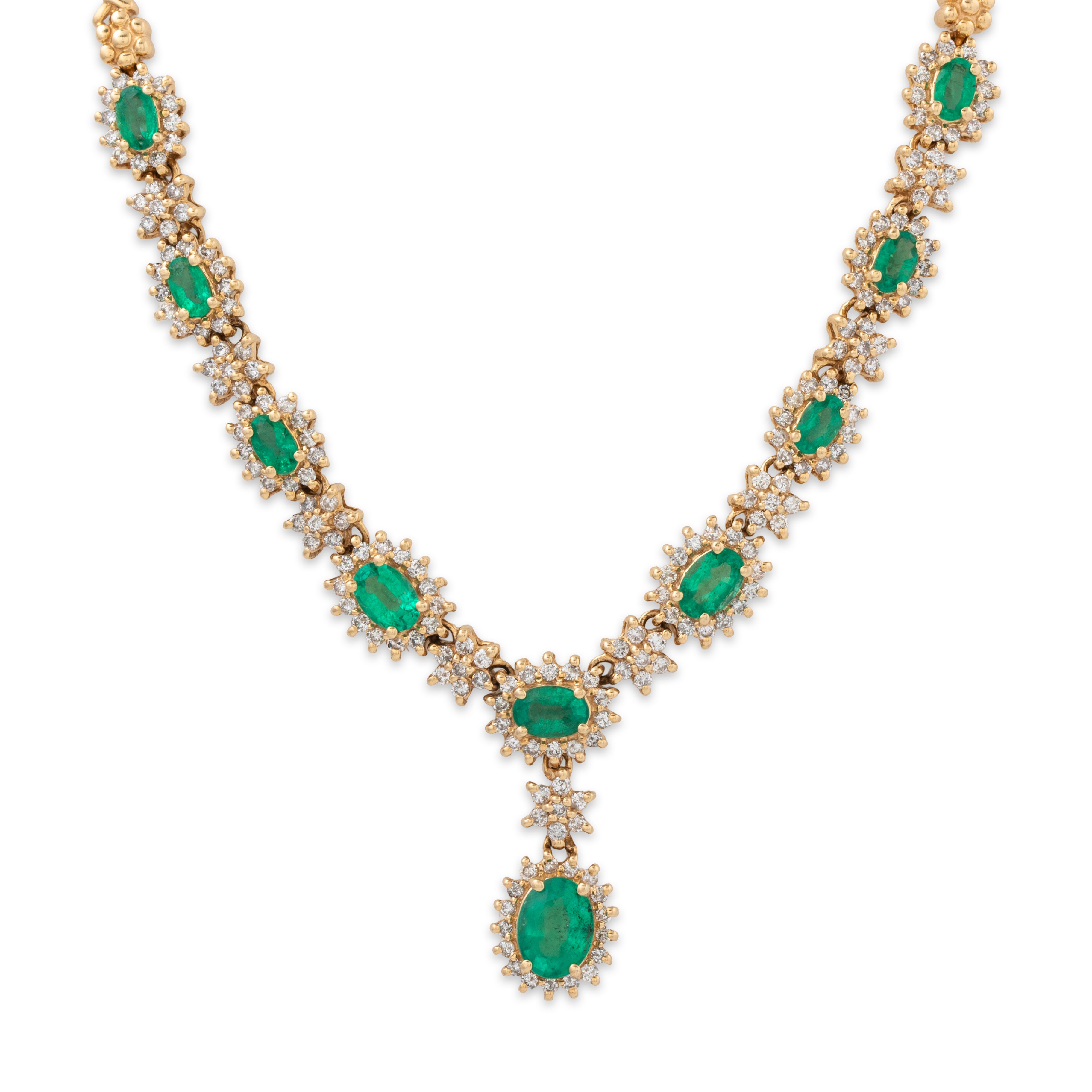 Vintage 14k Yellow Gold 3.07cttw Emerald 2cttw Diamond Statement Necklace 16.5、mySite、hinf8tx79