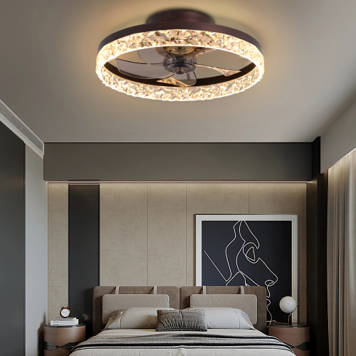 Low Profile Ceiling Fan with Light and Remote Control, Dimmable LED Ceiling Fan, 6 Speeds, Timing Reversible Blades, Brown, 20"、、eastwooduniform