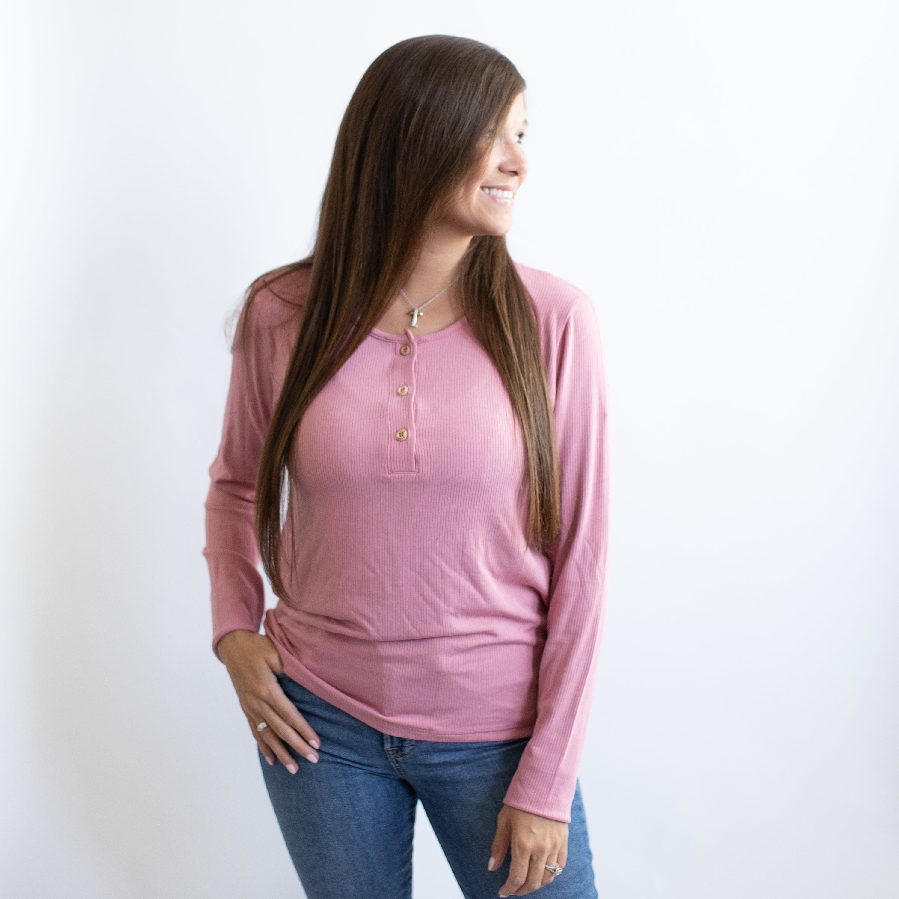  Women's Ribbed Henley Top in Apple Blossom、mySite、layawaytickets