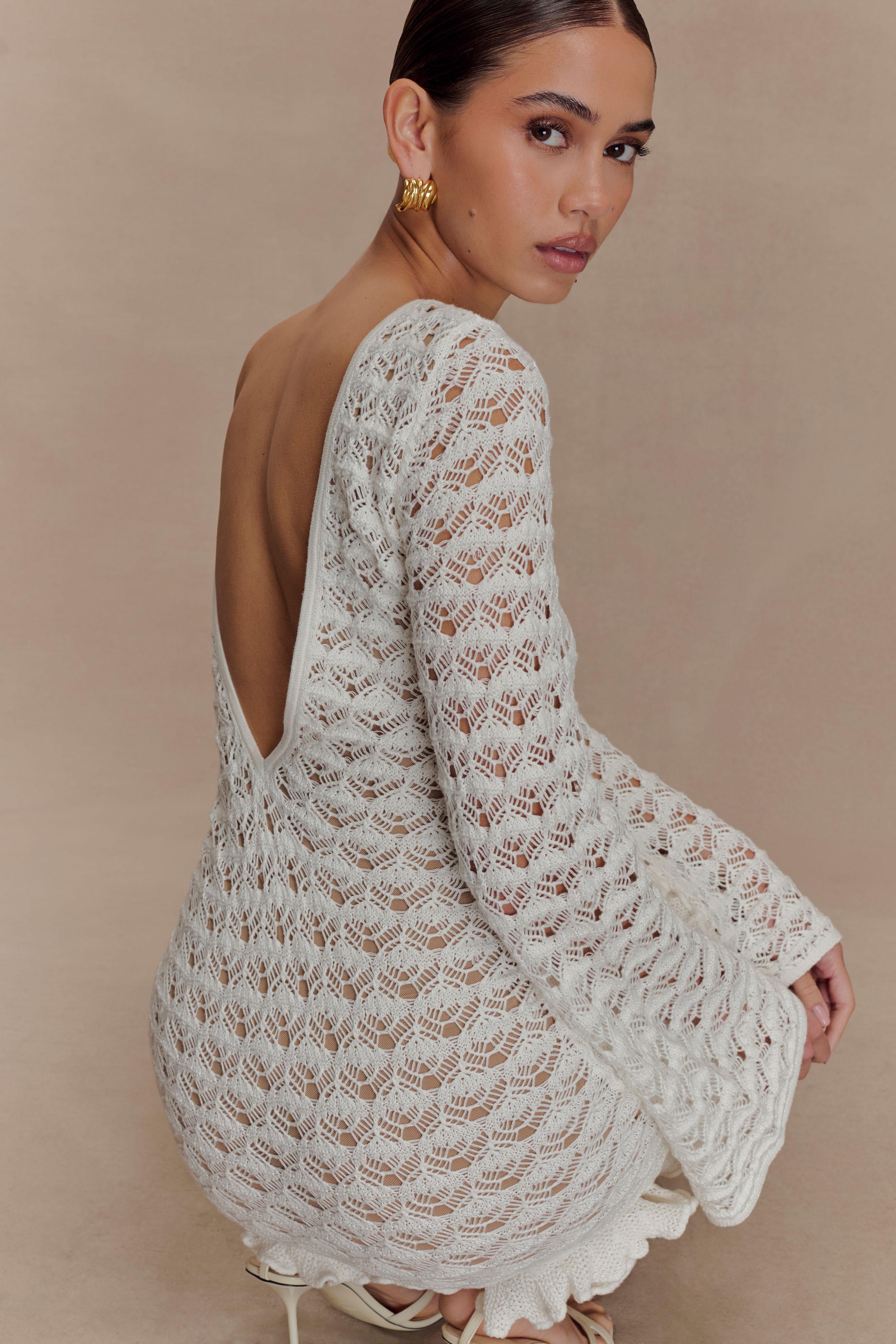 Aileen Ruffle Crochet Mini Dress - Ivory、mySite、solidvoid