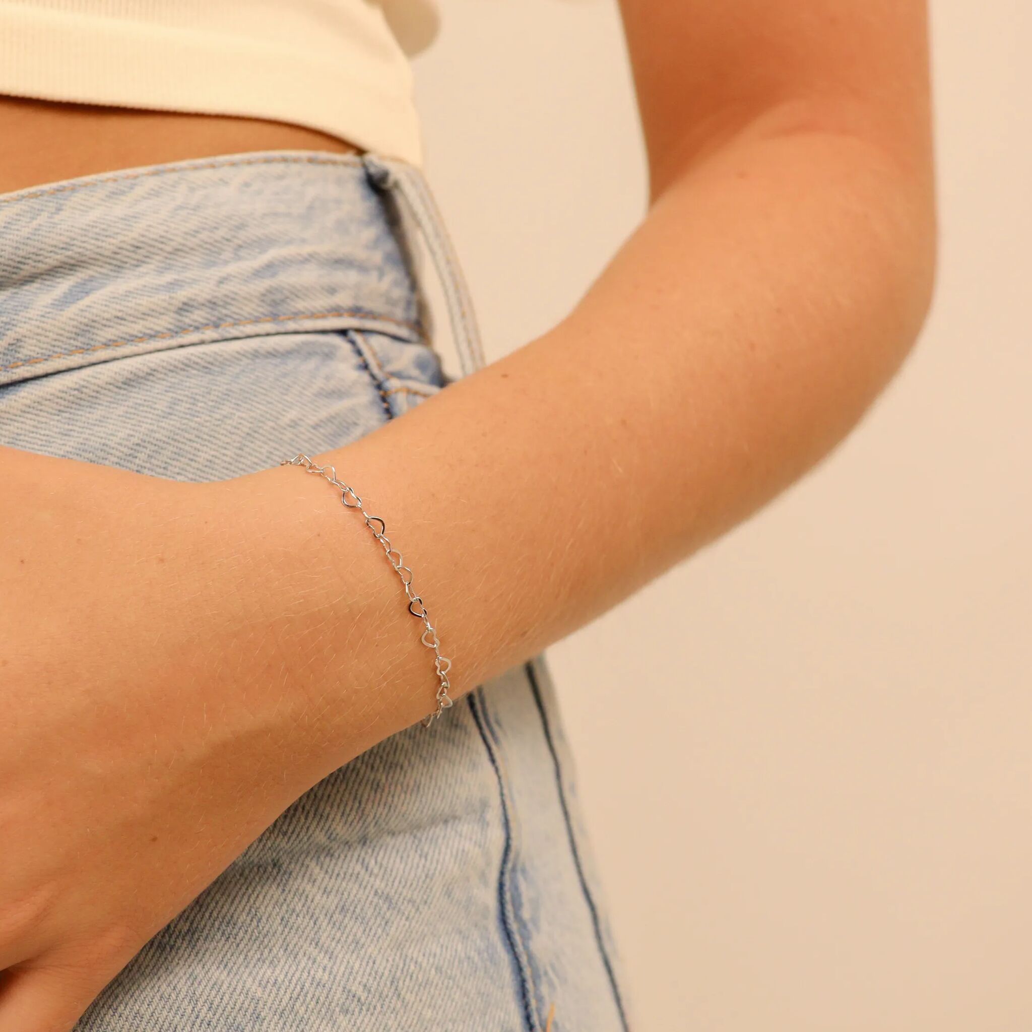 3.0 mm Linked Heart Chain .925 Sterling Silver Permanent Jewelry Chain - By the Foot / PMJ0025、mySite、dreamappss