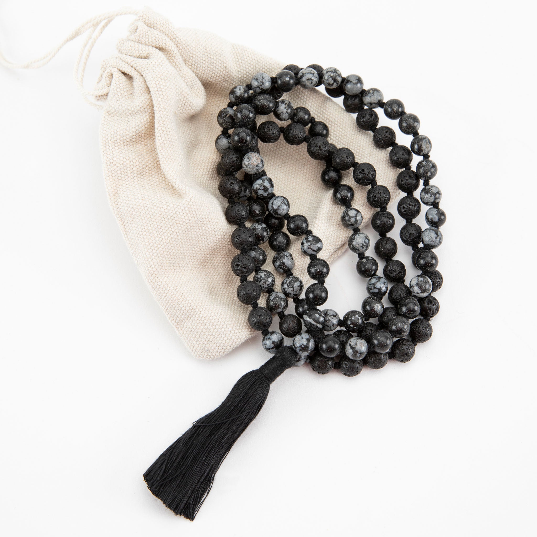 Handmade Prayer Beads: Lava and Snowflake Obsidian Mala、mySite、topwebapps